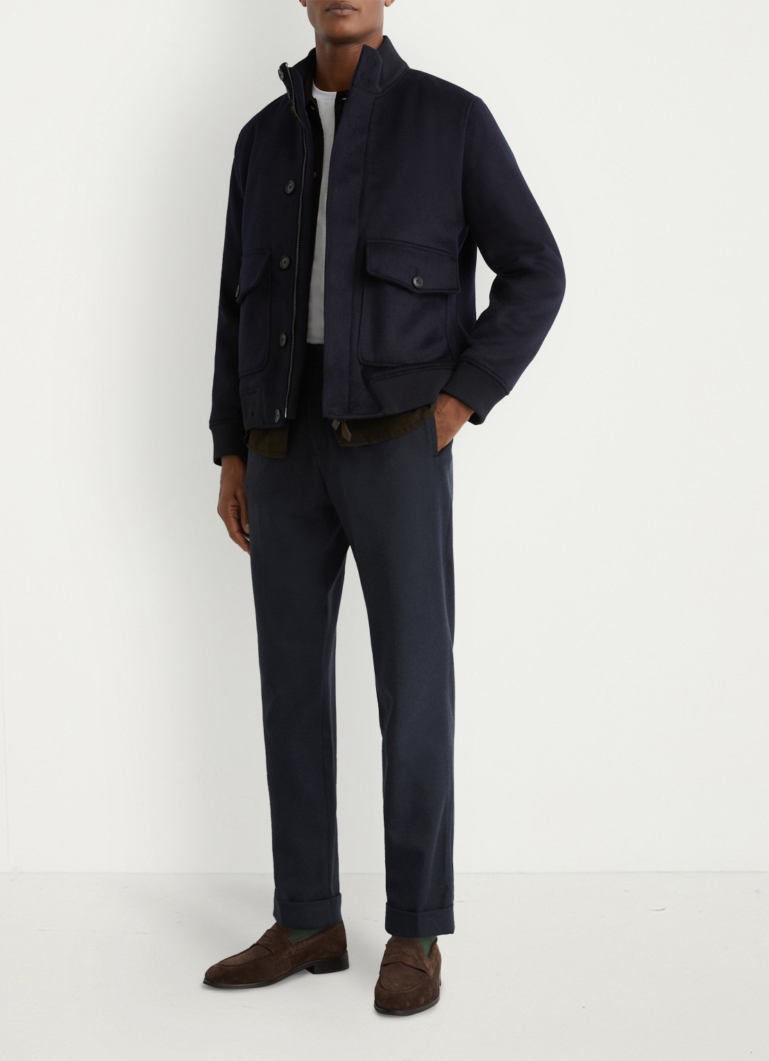 Reiss Cooper pantalon in wolblend met paspelzakken  - voorkant 6 donkerblauw
