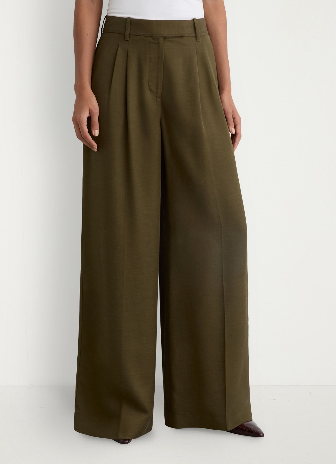 Reiss Cora high waist wide fit pantalon met steekzakken - detail 3 khaki
