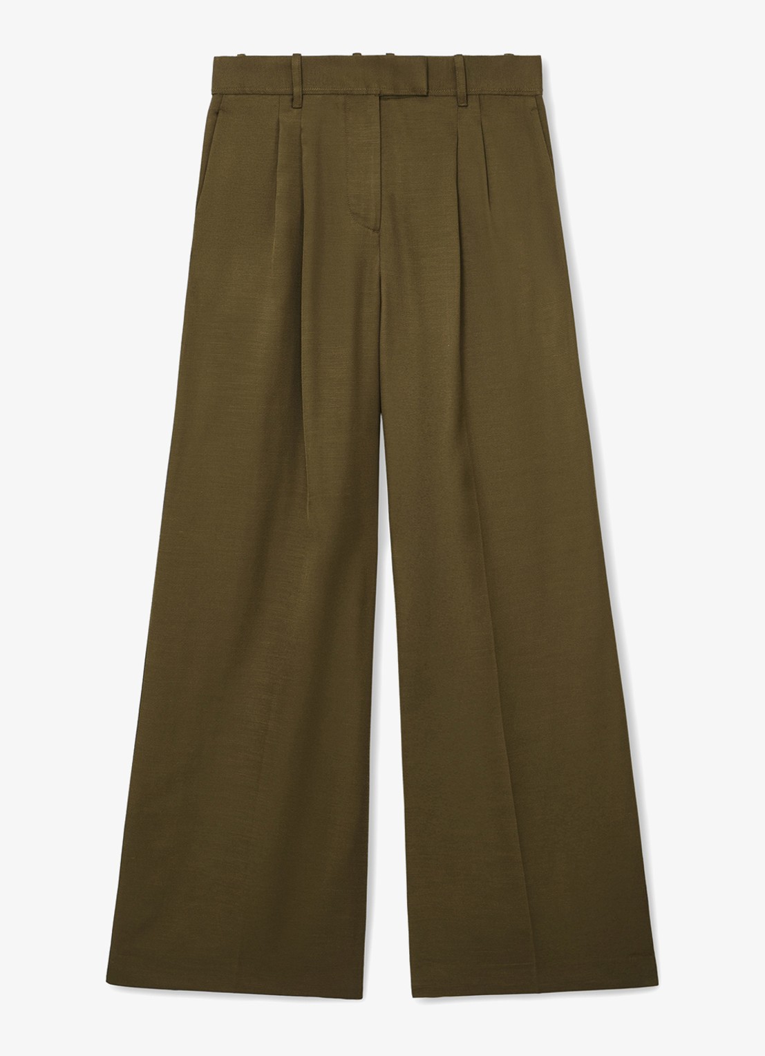 Reiss Cora high waist wide fit pantalon met steekzakken - voorkant khaki