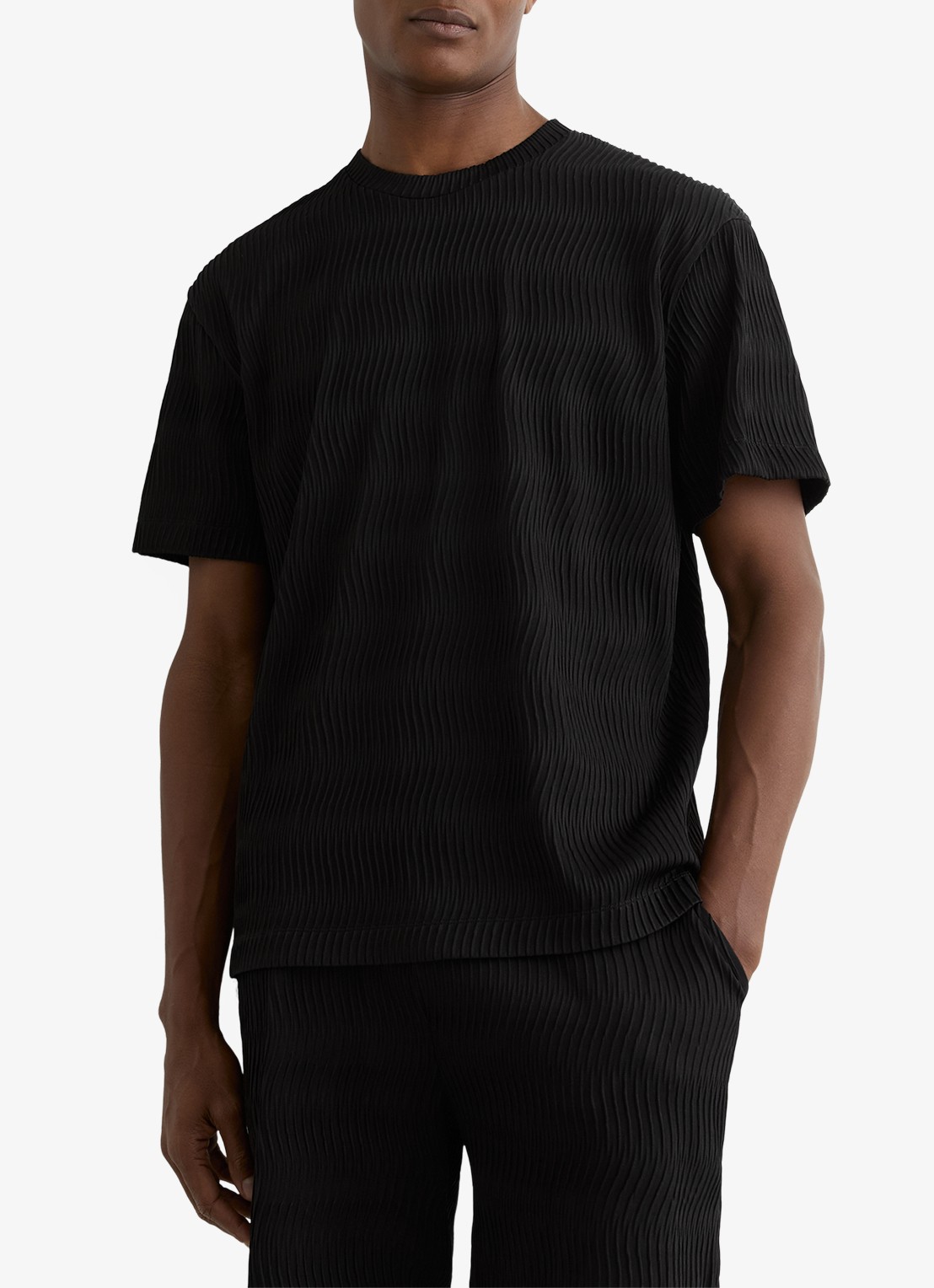 Reiss Cox T-shirt met structuur - detail 4 black / zwart