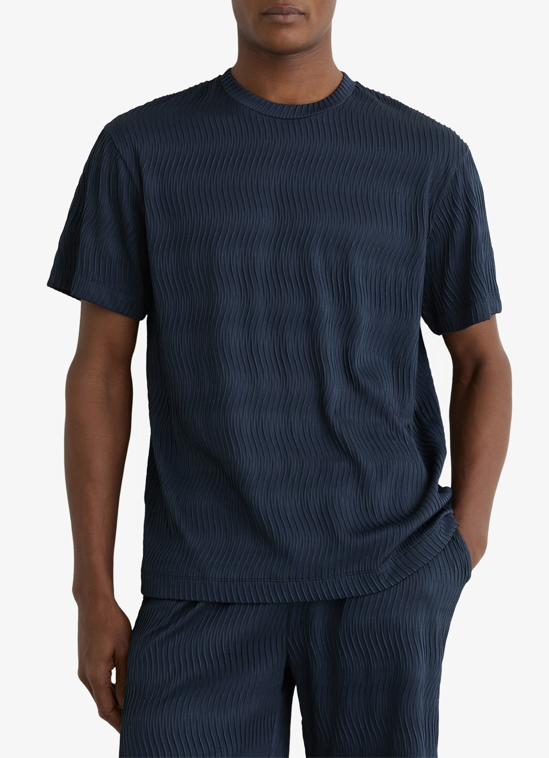 Reiss Cox T-shirt met structuur - detail airforce blue / blauw