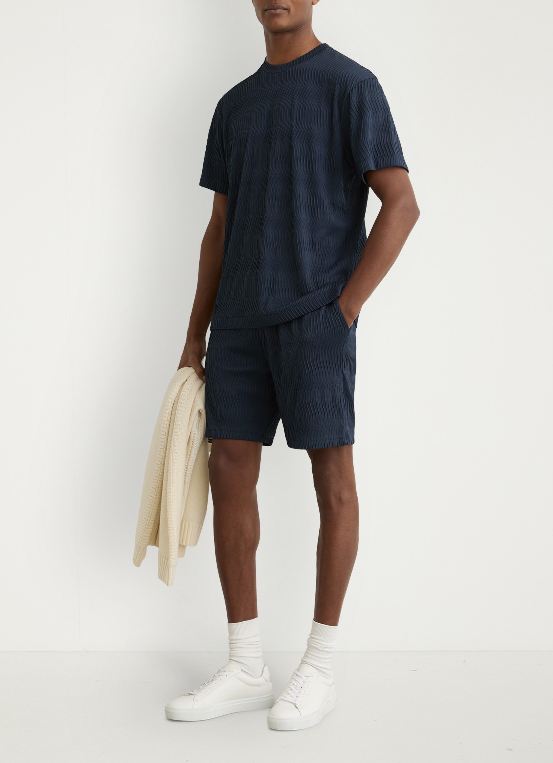 Reiss Cox T-shirt met structuur - voorkant 6 airforce blue / blauw