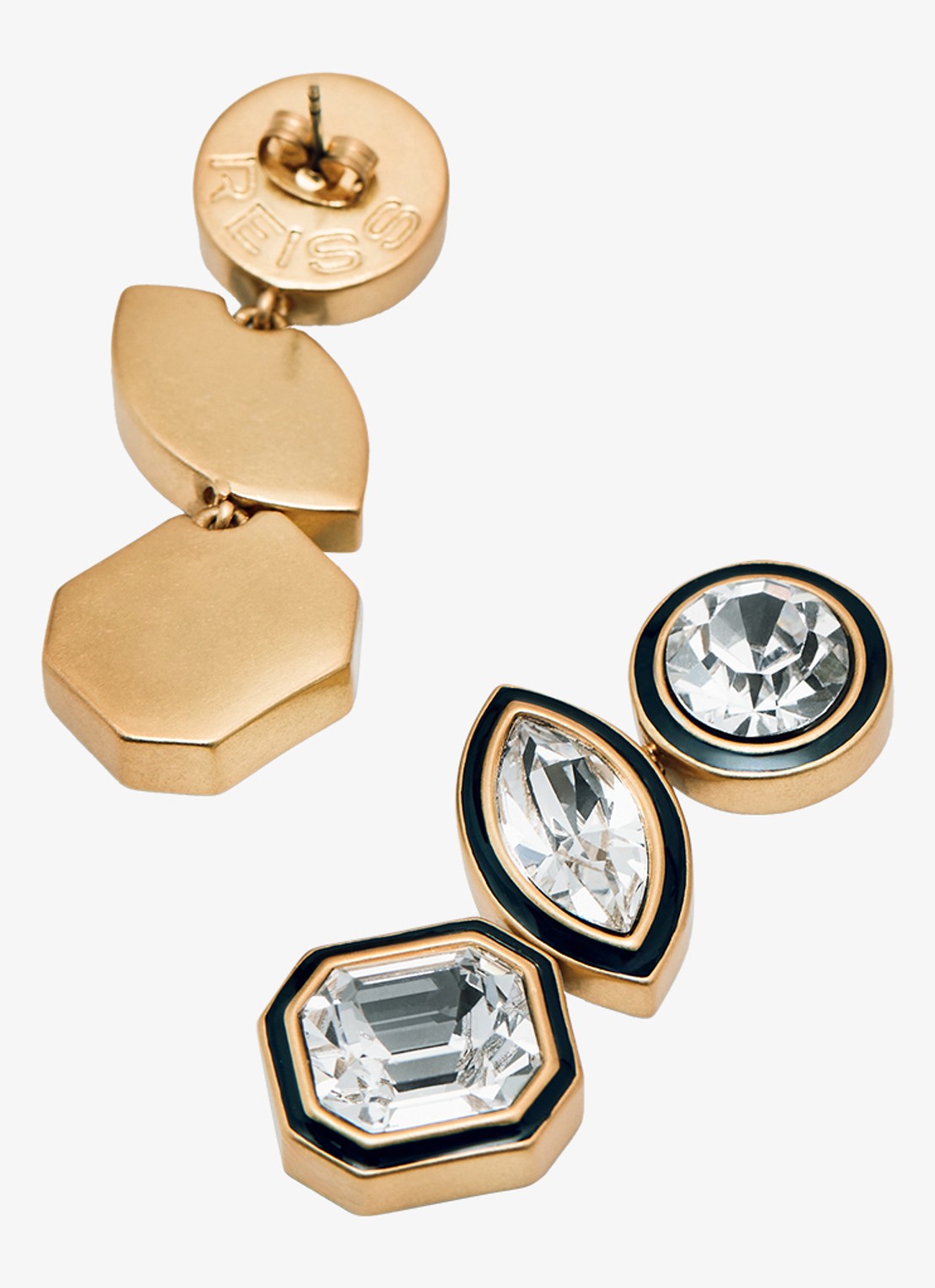 Reiss Crista oorstekers met kristal - detail 3 goud