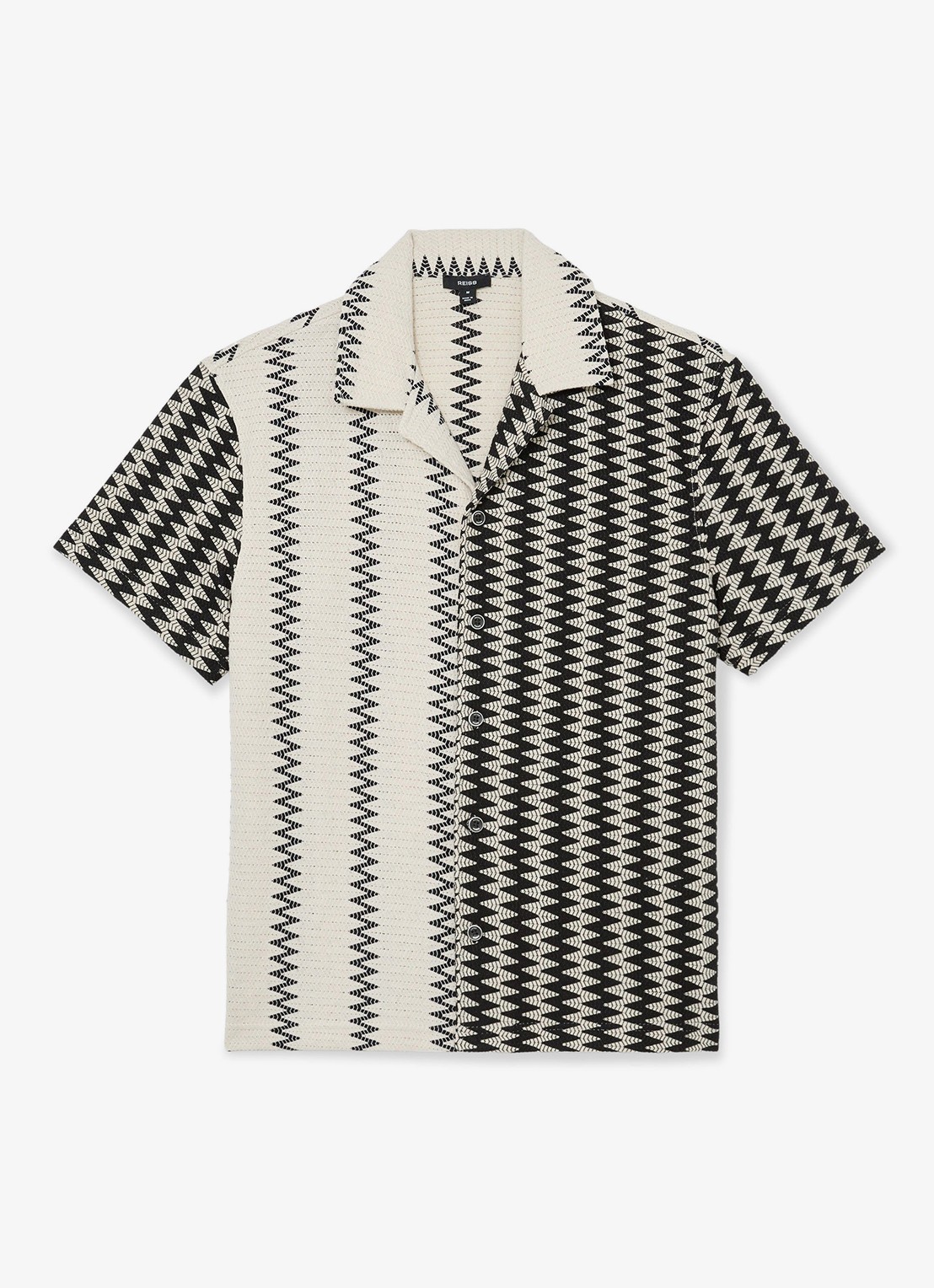 Reiss Dain fijngebreid regular fit overhemd met zigzag dessin - voorkant 6 wit / zwart