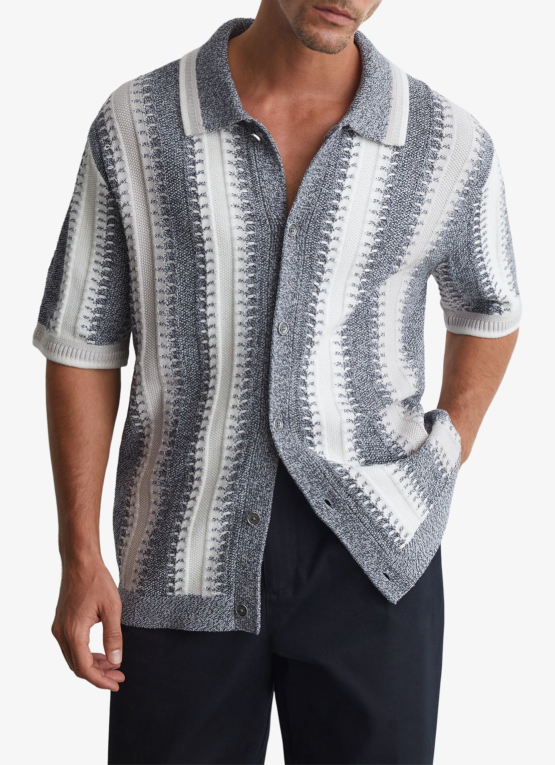 Reiss Dale regular fit overhemd met streepprint - detail lichtblauw