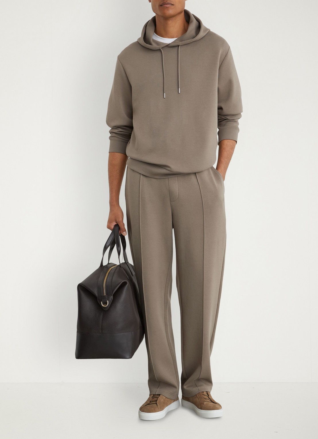 Reiss Dane hoodie met gemêleerd dessin - voorkant 5 donkerbeige