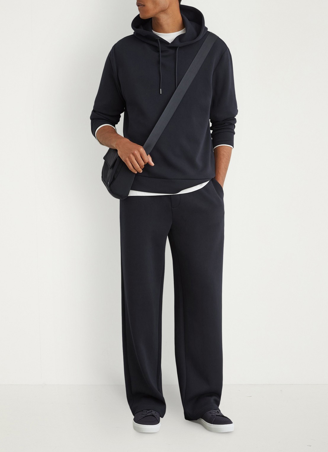 Reiss Dane hoodie met gemêleerd dessin - voorkant 6 navy / blauw