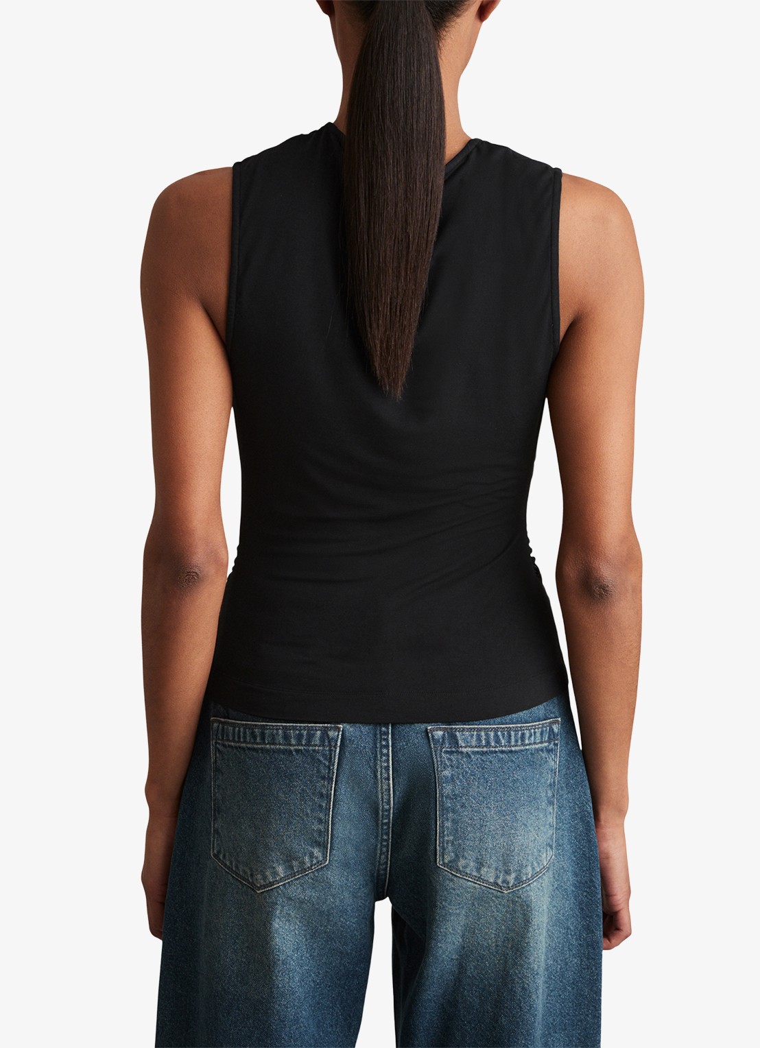 Reiss Dani mouwloze top met gedrapeerd detail - achterkant black / zwart