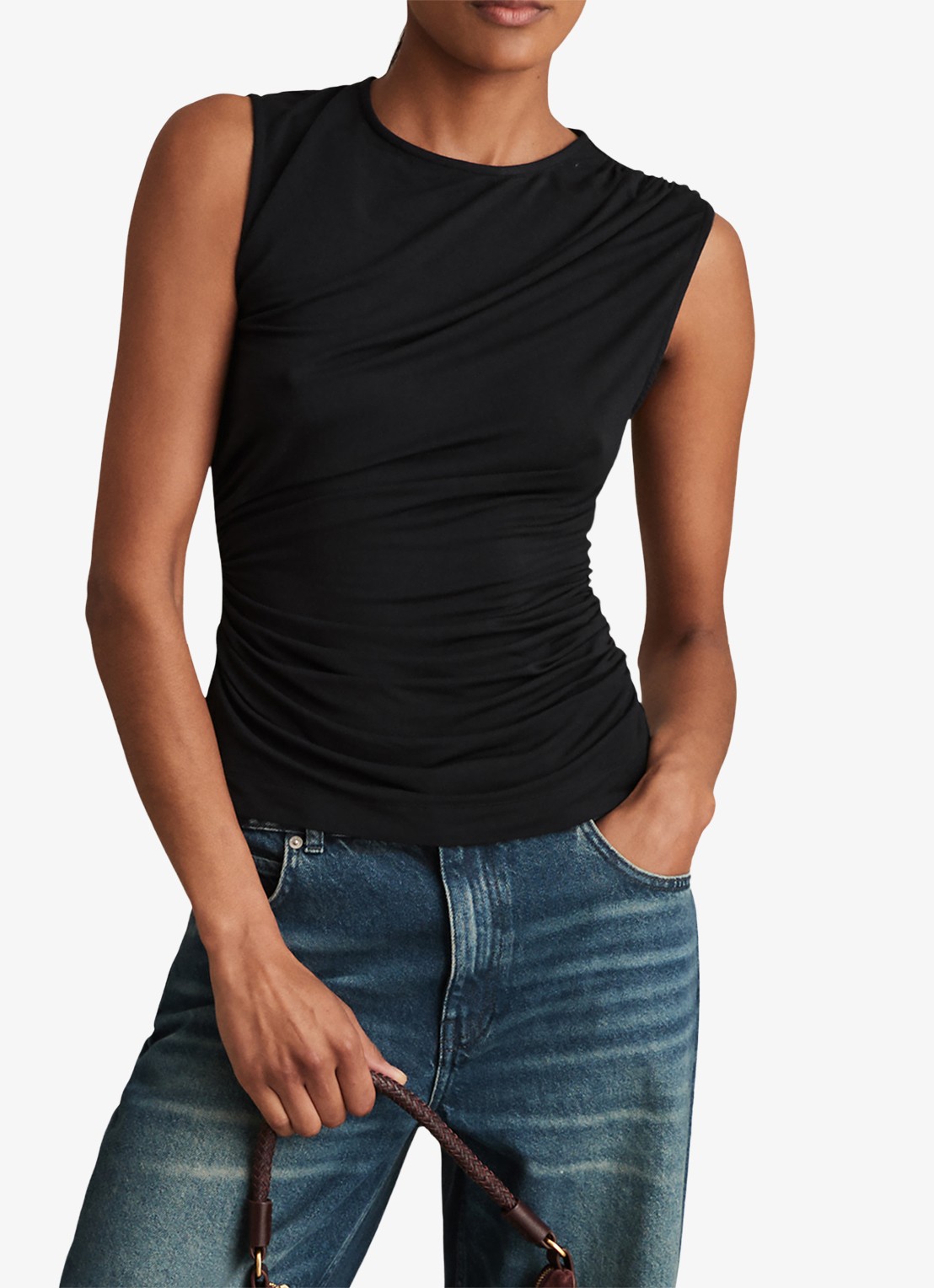 Reiss Dani mouwloze top met gedrapeerd detail - detail 4 black / zwart