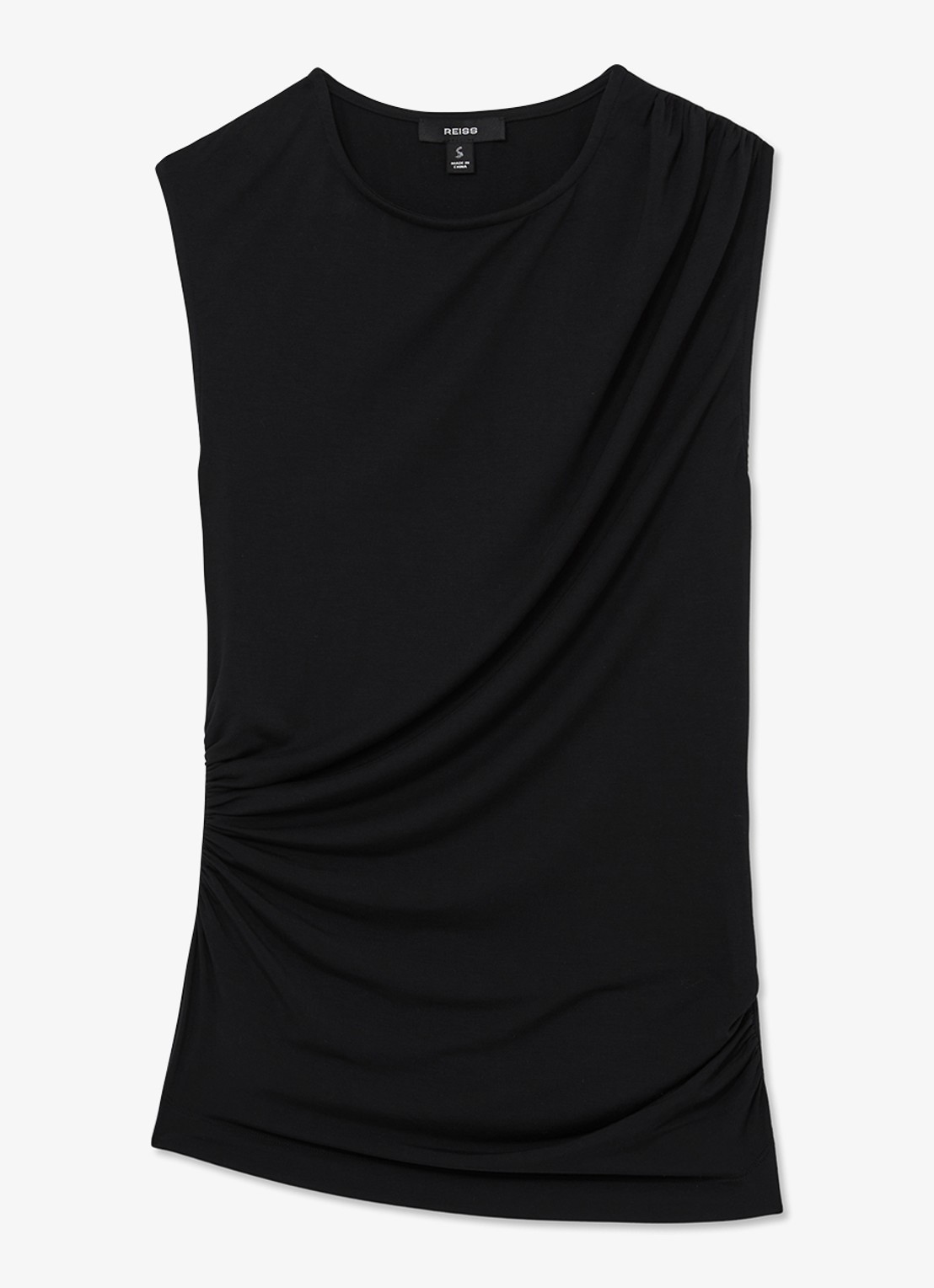 Reiss Dani mouwloze top met gedrapeerd detail - voorkant 2 black / zwart