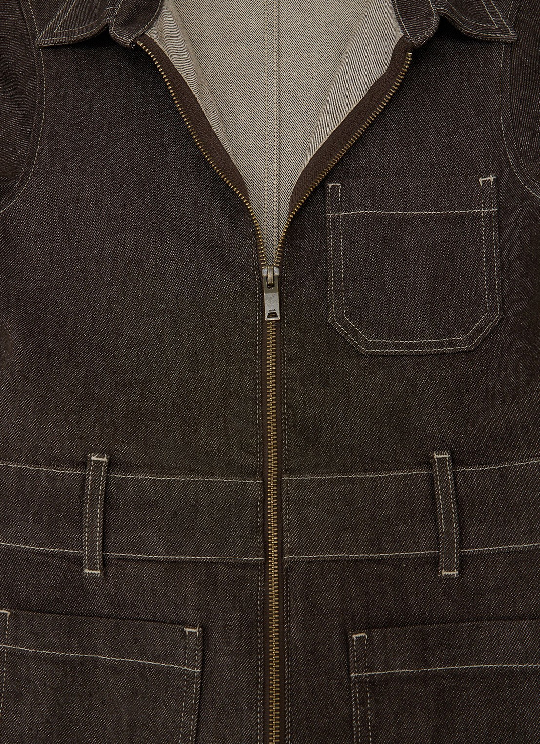 Reiss Danie wide fit jumpsuit van denim - detail 6 chocoladebruin