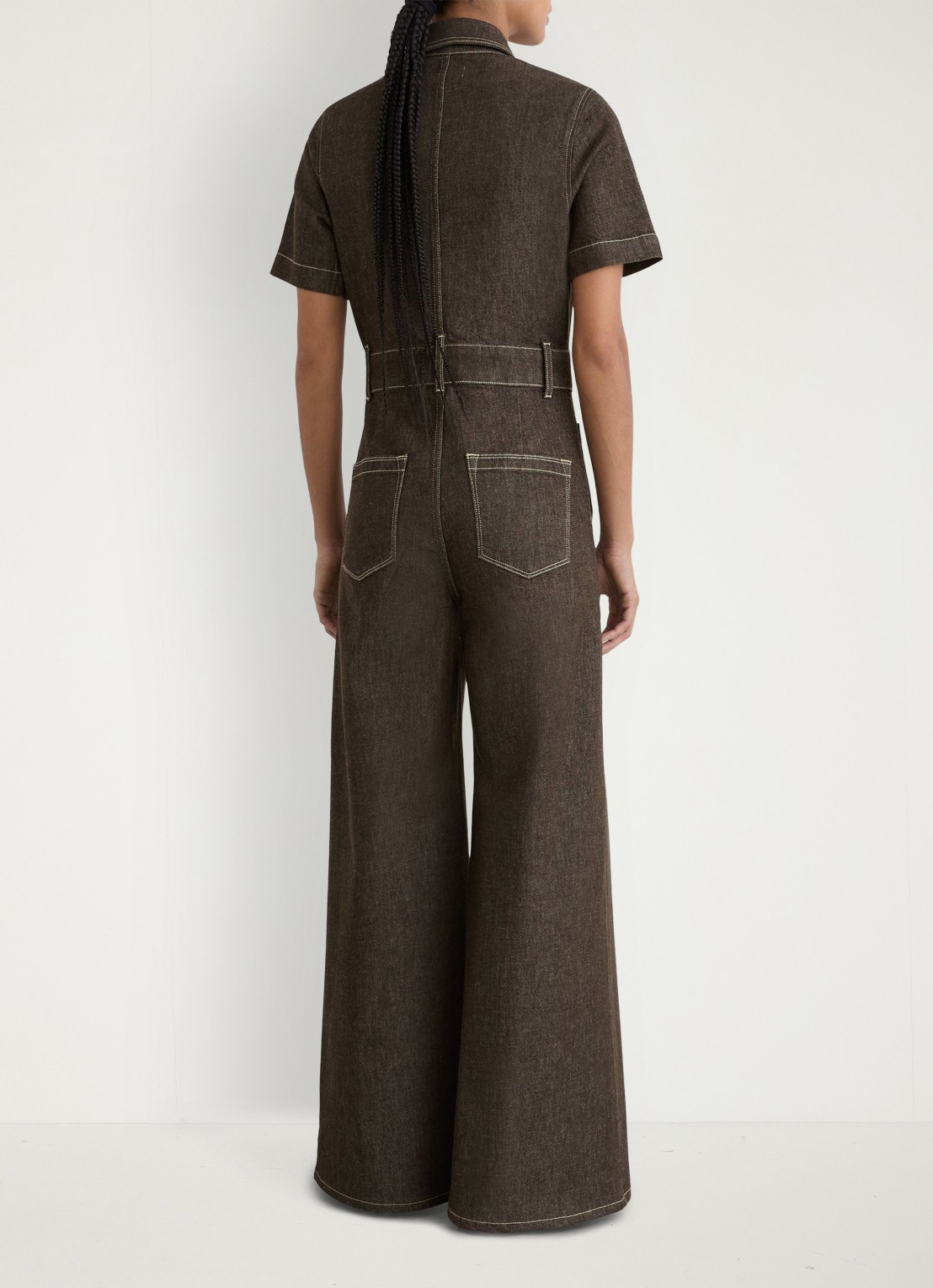 Reiss Danie wide fit jumpsuit van denim - detail 7 chocoladebruin