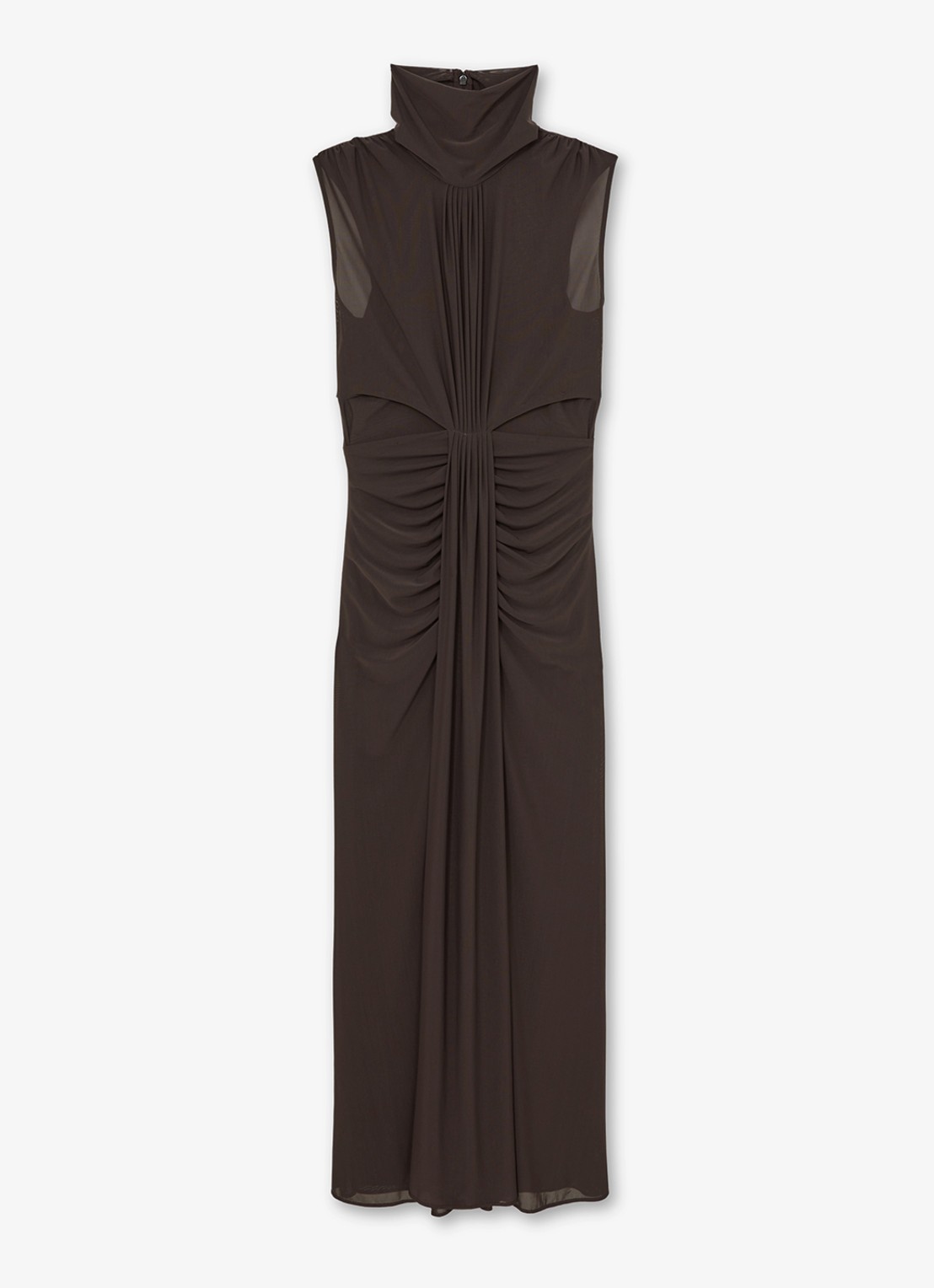 Reiss Daniella maxi jurk met halve col en plooidetail  - voorkant 2 donkerbruin