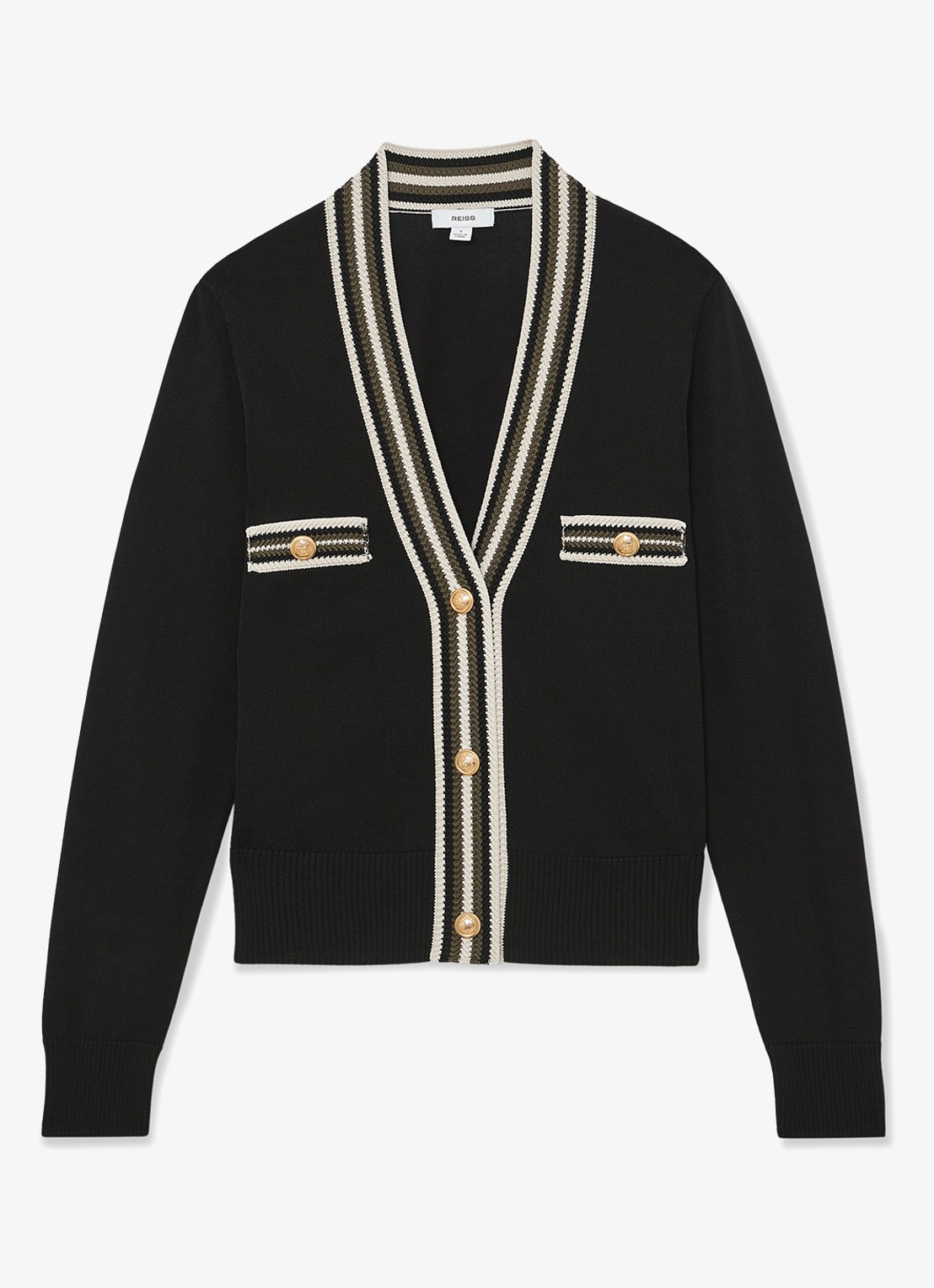 Reiss Danni fijngebreid vest met knoop detail - voorkant 5 zwart
