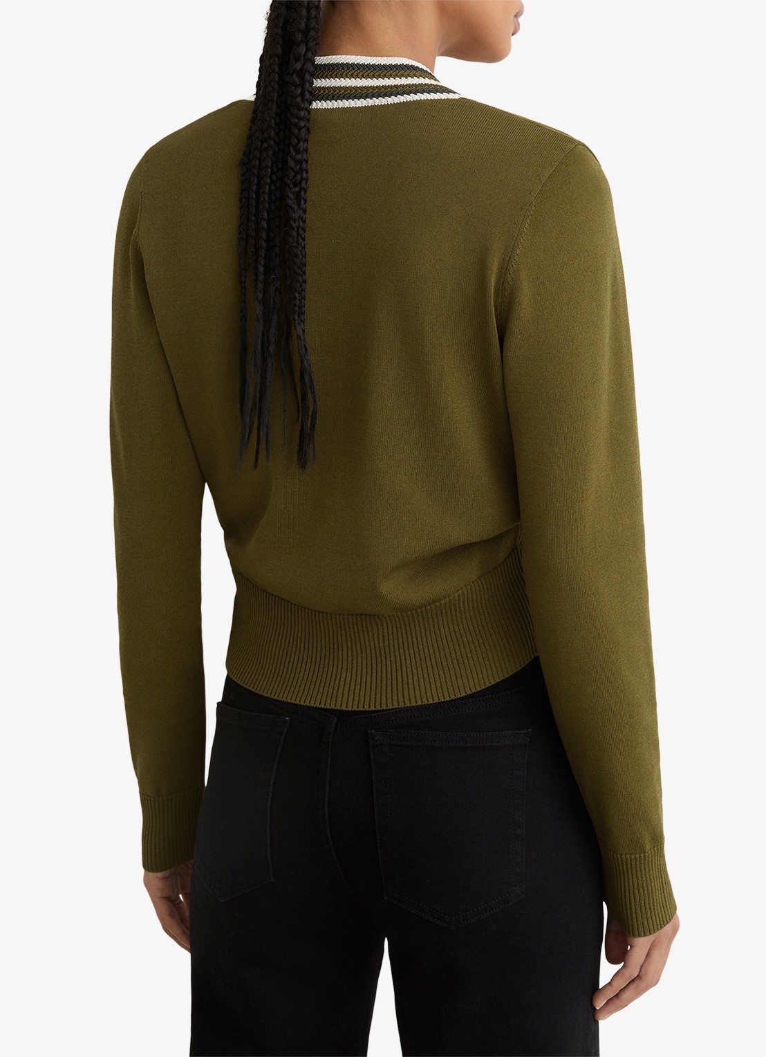 Reiss Danni fijngebreid vest met knoop detail - achterkant bronsgroen