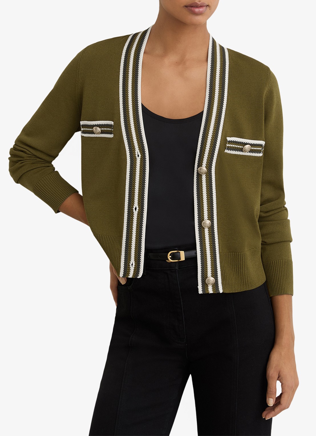 Reiss Danni fijngebreid vest met knoop detail - detail 4 bronsgroen