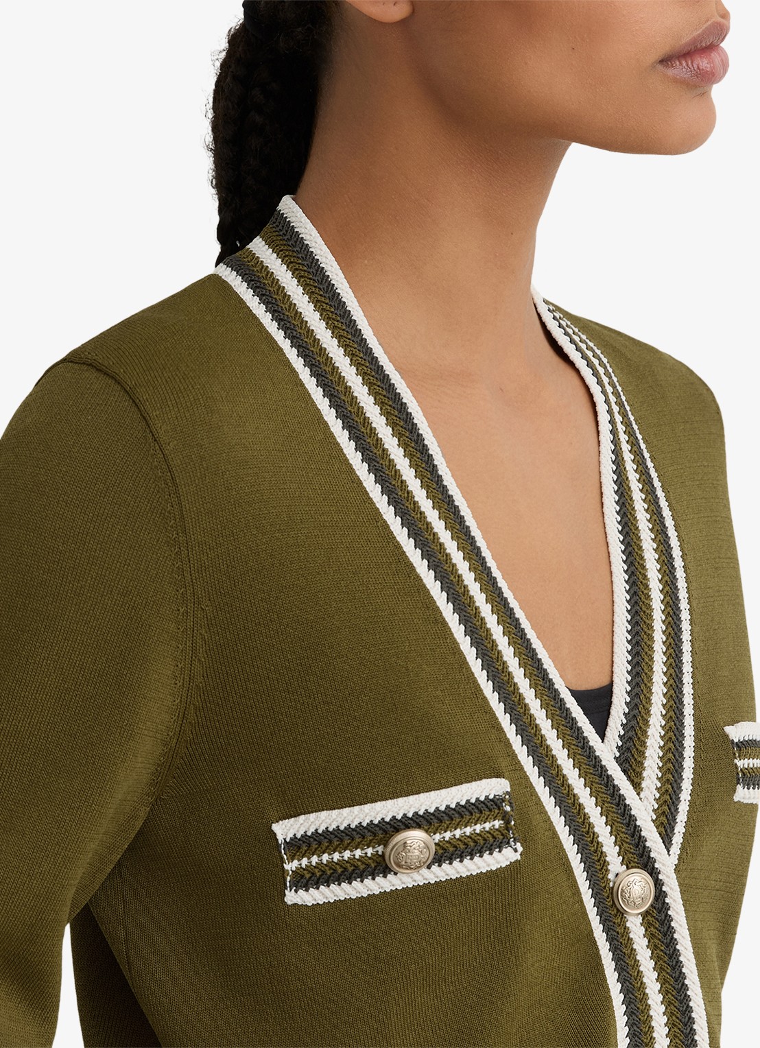 Reiss Danni fijngebreid vest met knoop detail - detail 5 bronsgroen