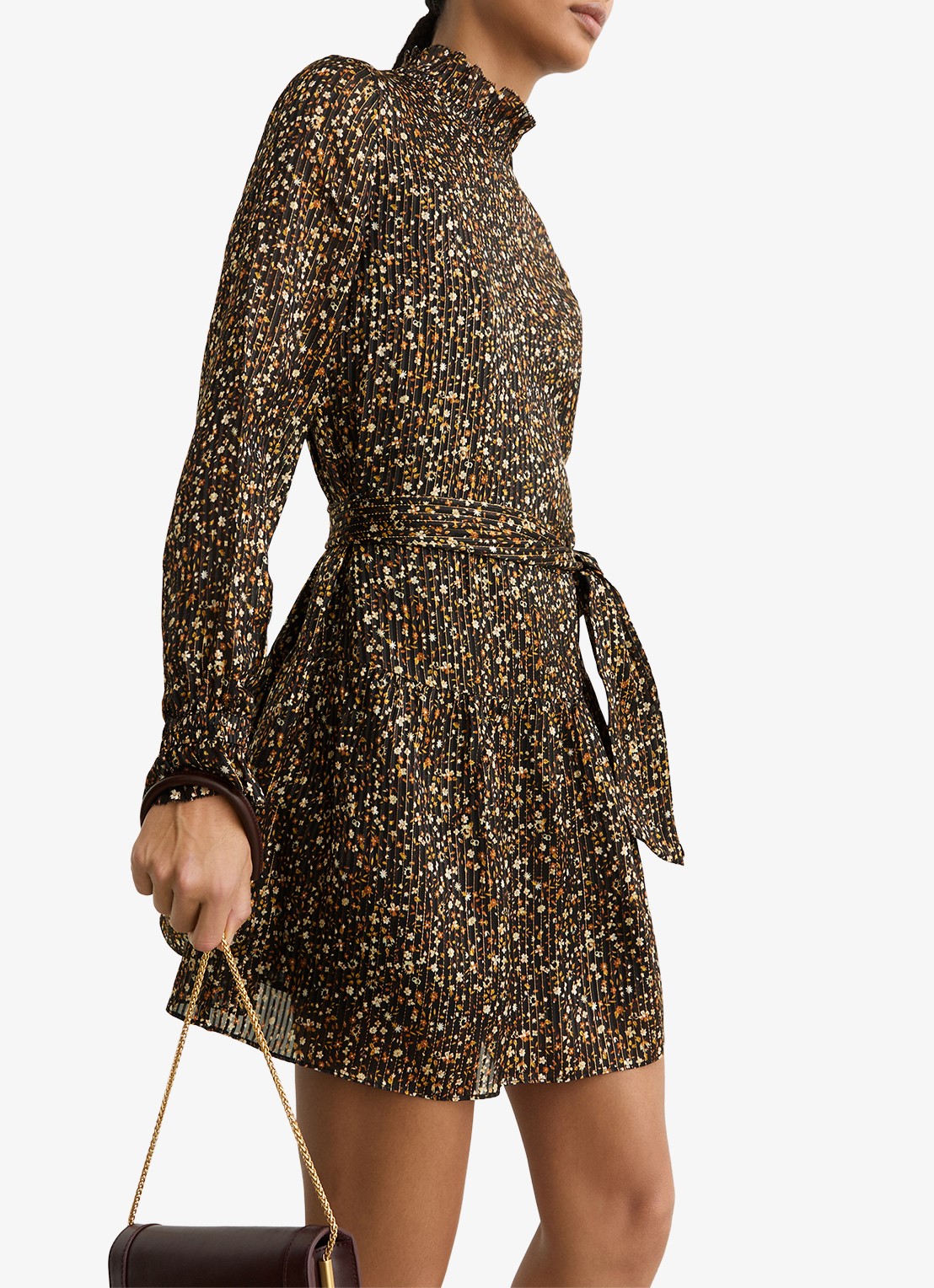 Reiss Darci mini jurk met bloemenprint en strikceintuur  - detail 3 zwart