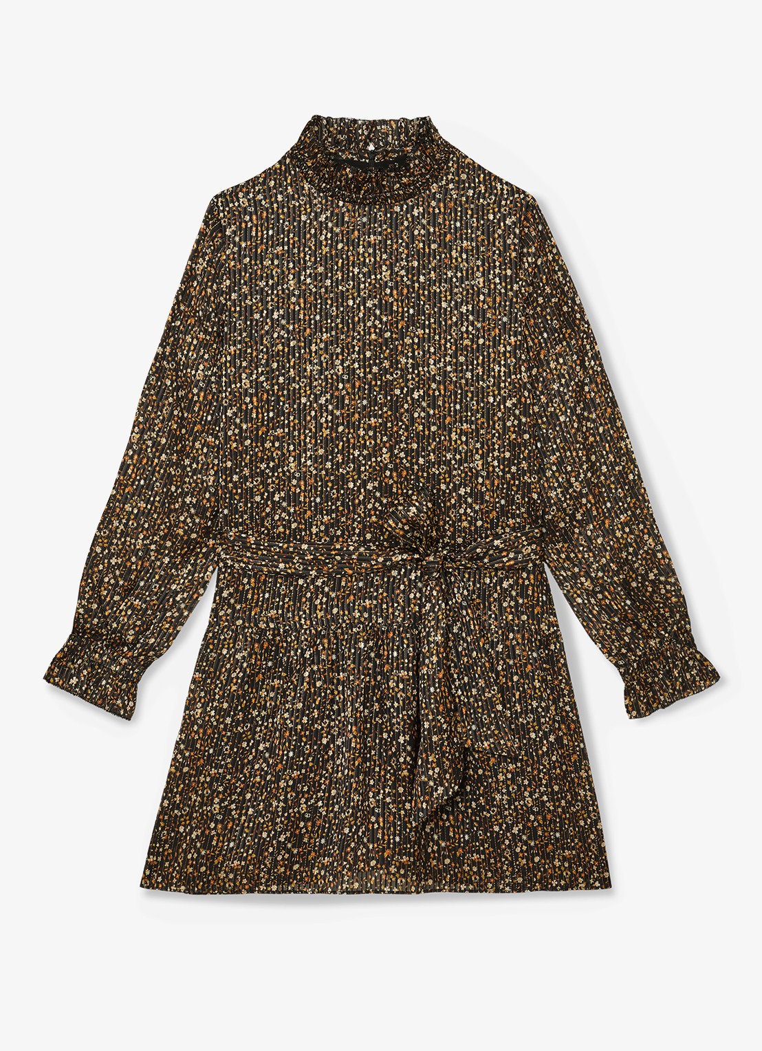 Reiss Darci mini jurk met bloemenprint en strikceintuur  - voorkant 6 zwart