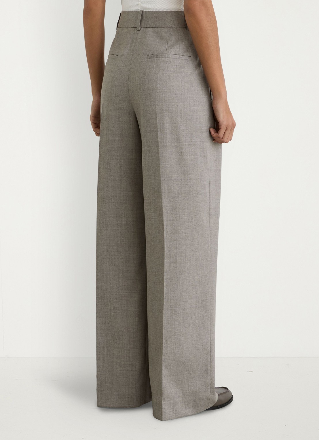 Reiss Darcy high waist wide fit pantalon in wolblend - achterkant 5 donkerbeige