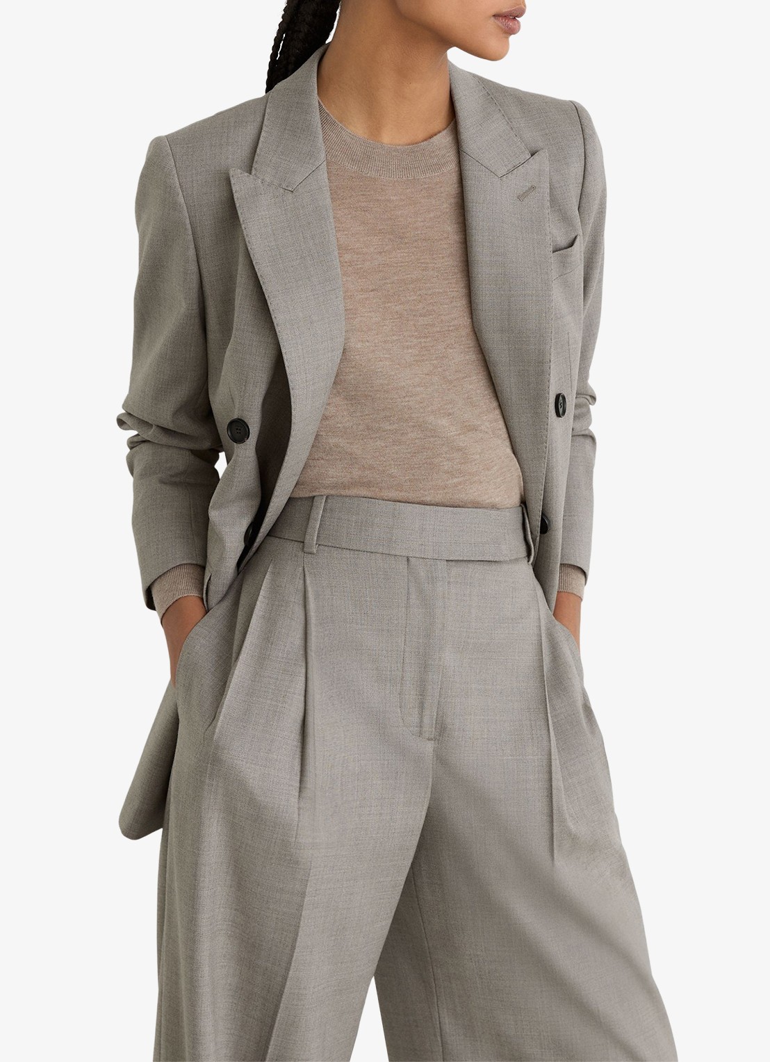 Reiss Darcy high waist wide leg pantalon in wolblend - detail 4 lichtgrijs
