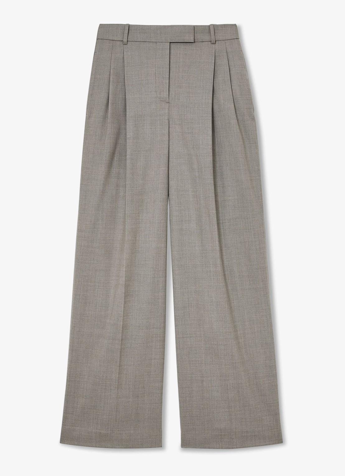 Reiss Darcy high waist wide leg pantalon in wolblend - voorkant 6 lichtgrijs