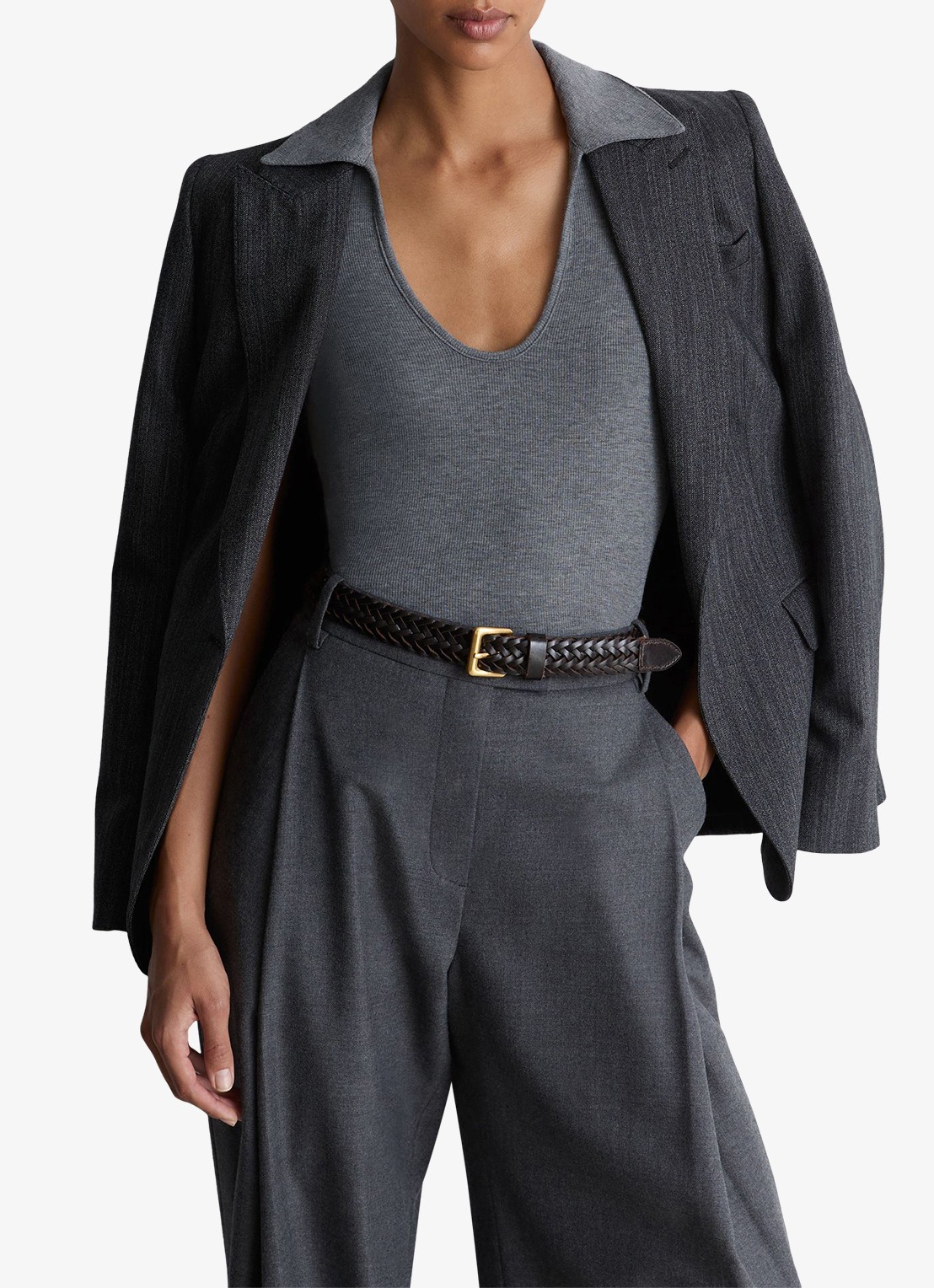 Reiss Daria slim fit polo met gemêleerd dessin - detail 4 middengrijs