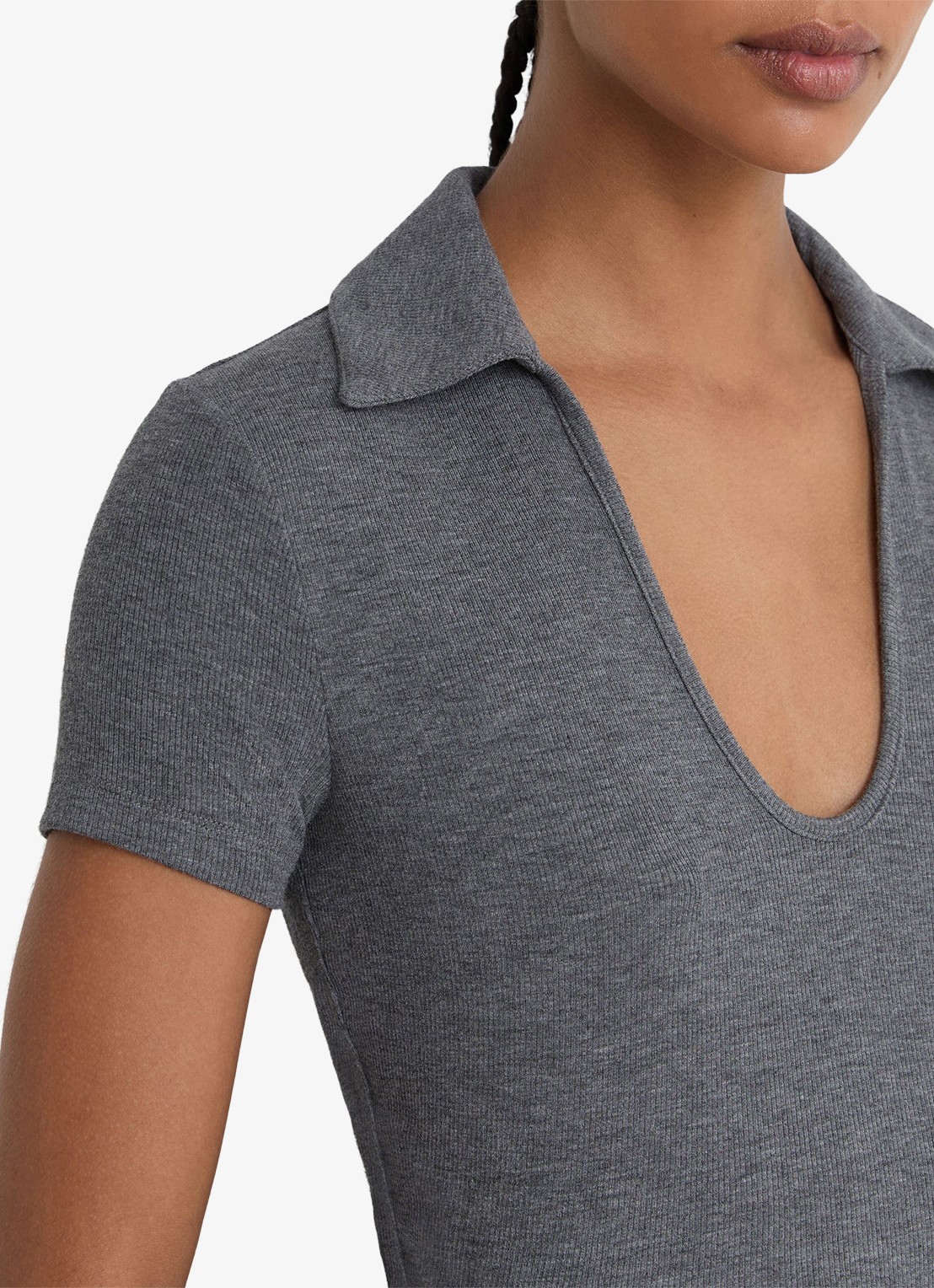 Reiss Daria slim fit polo met gemêleerd dessin - detail 5 middengrijs