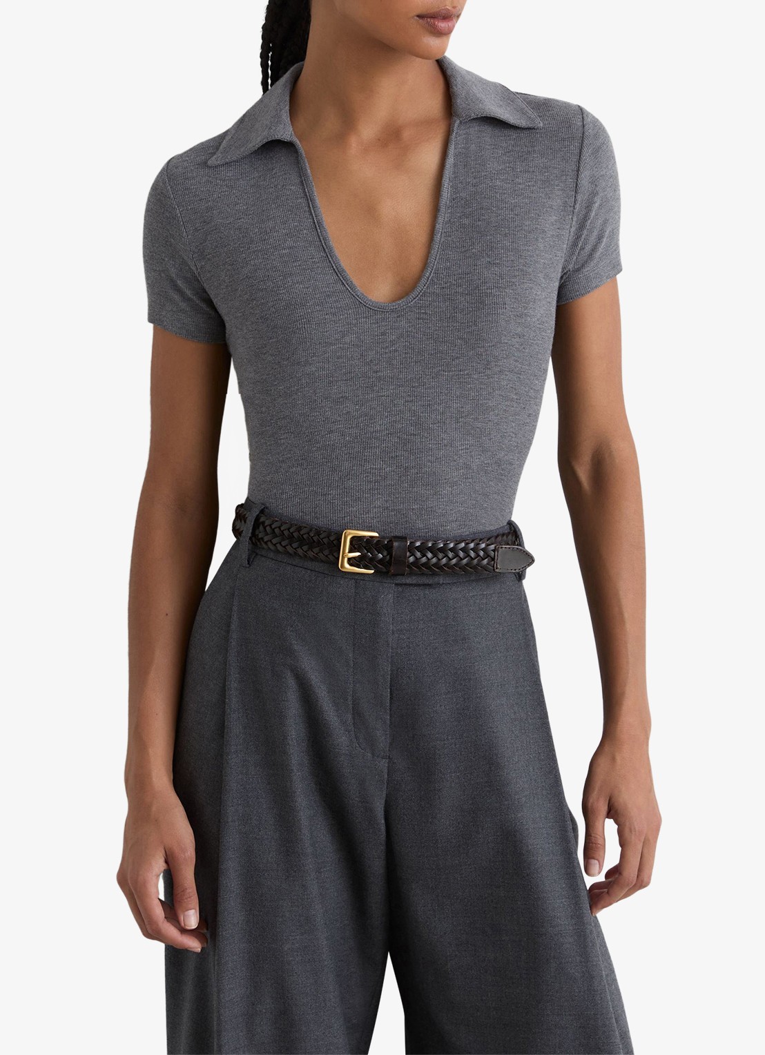 Reiss Daria slim fit polo met gemêleerd dessin - detail 6 middengrijs