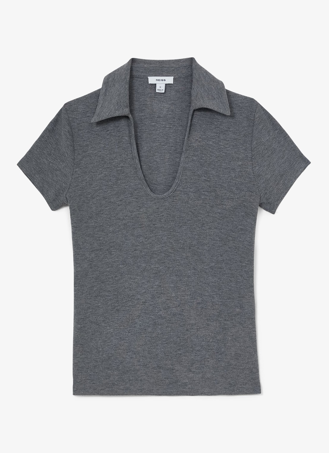 Reiss Daria slim fit polo met gemêleerd dessin - voorkant 2 middengrijs