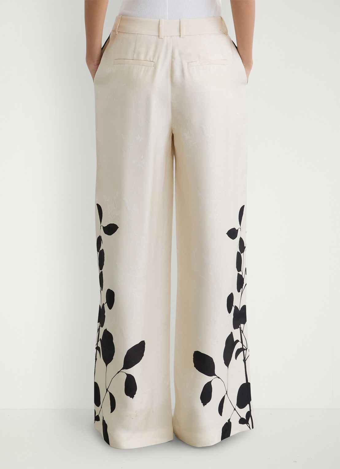 Reiss Delilah high waist wide fit pantalon met bloemenprint - achterkant 7 ivoor