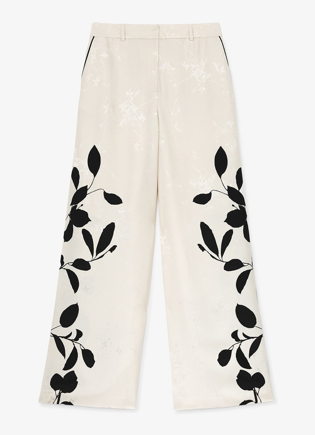 Reiss Delilah high waist wide fit pantalon met bloemenprint - voorkant 2 ivoor
