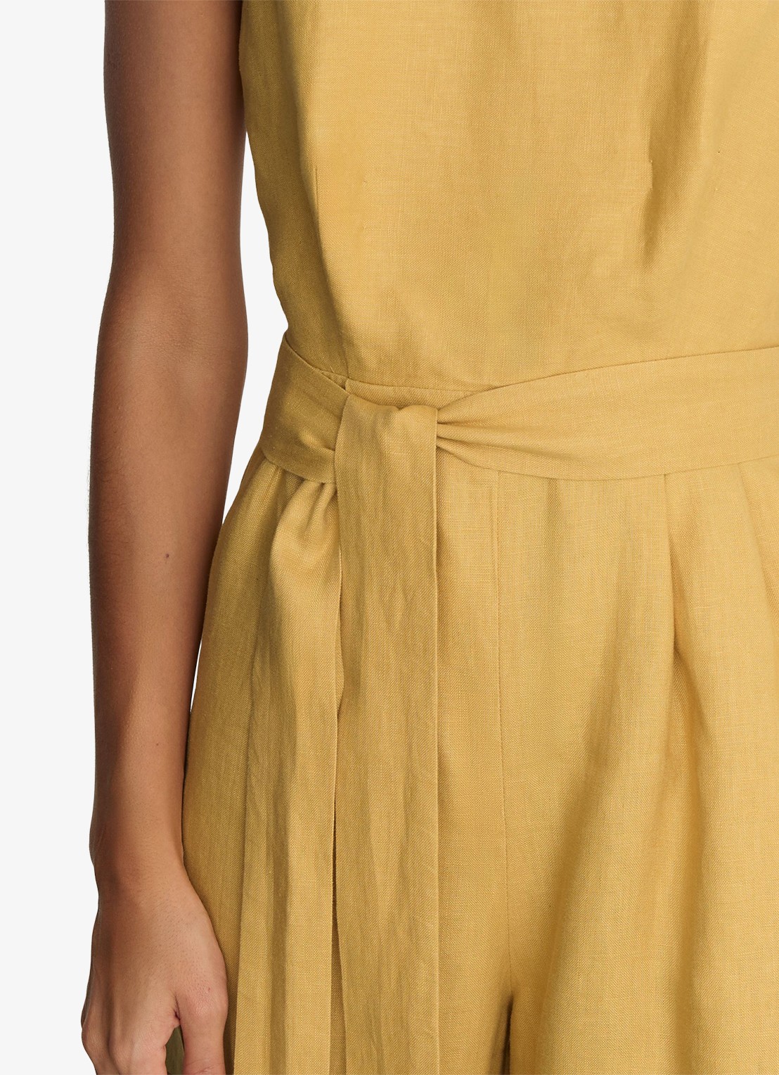 Reiss Della wide fit jumpsuit van linnen met strikceintuur - detail 4 geel