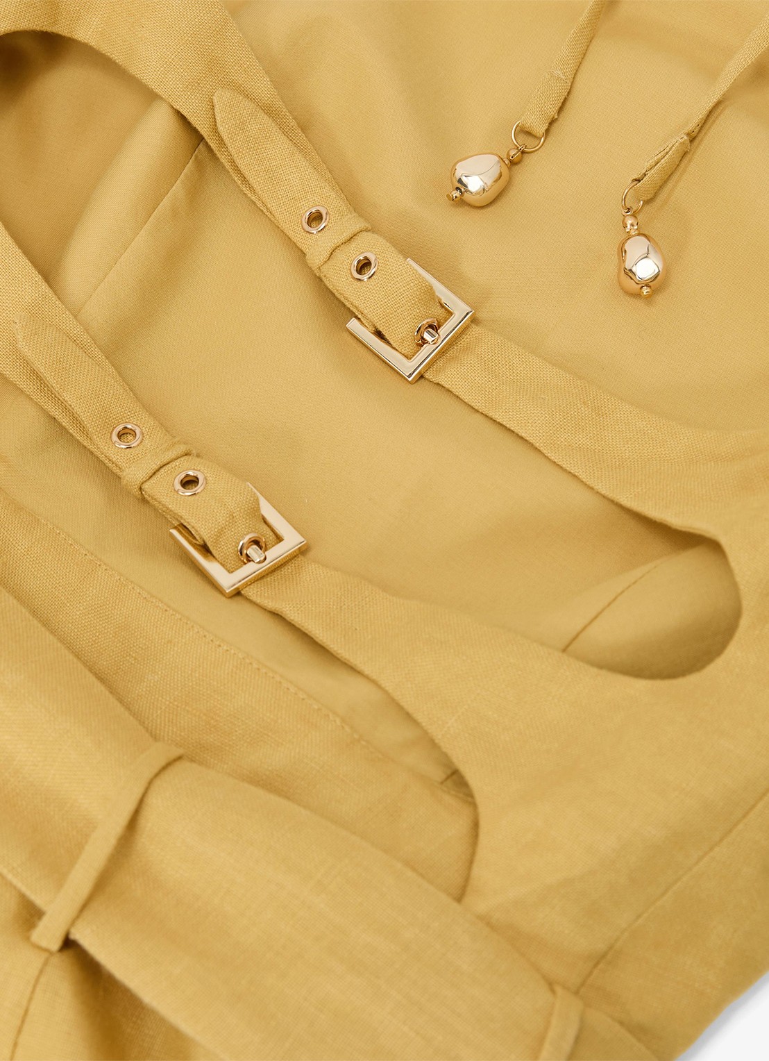 Reiss Della wide fit jumpsuit van linnen met strikceintuur - detail 6 geel