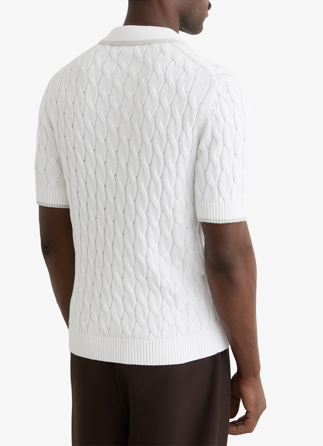 Reiss DENBY Cotton Cable-Knit Polo Shirt - achterkant 3 wit