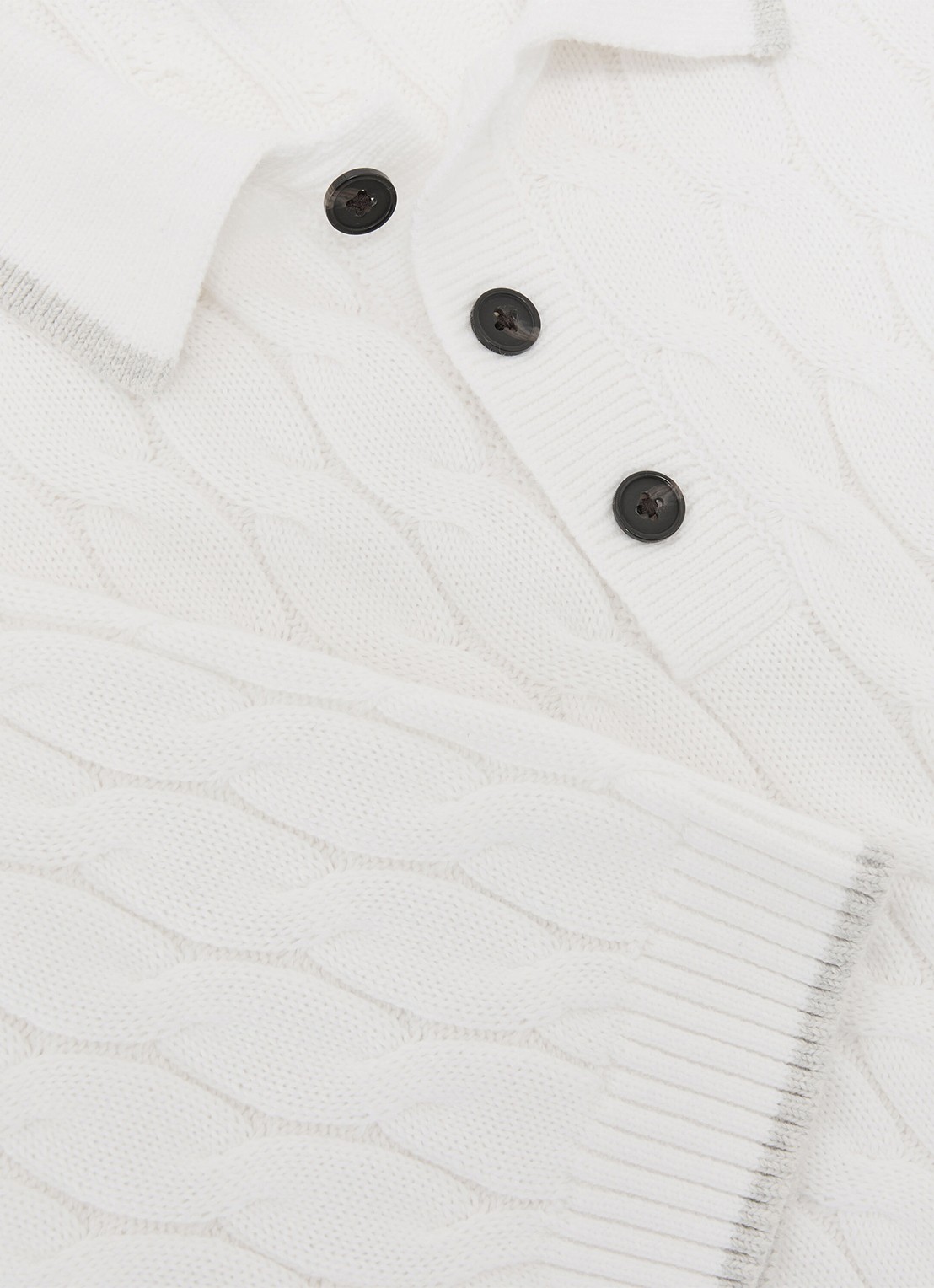 Reiss DENBY Cotton Cable-Knit Polo Shirt - detail 6 wit
