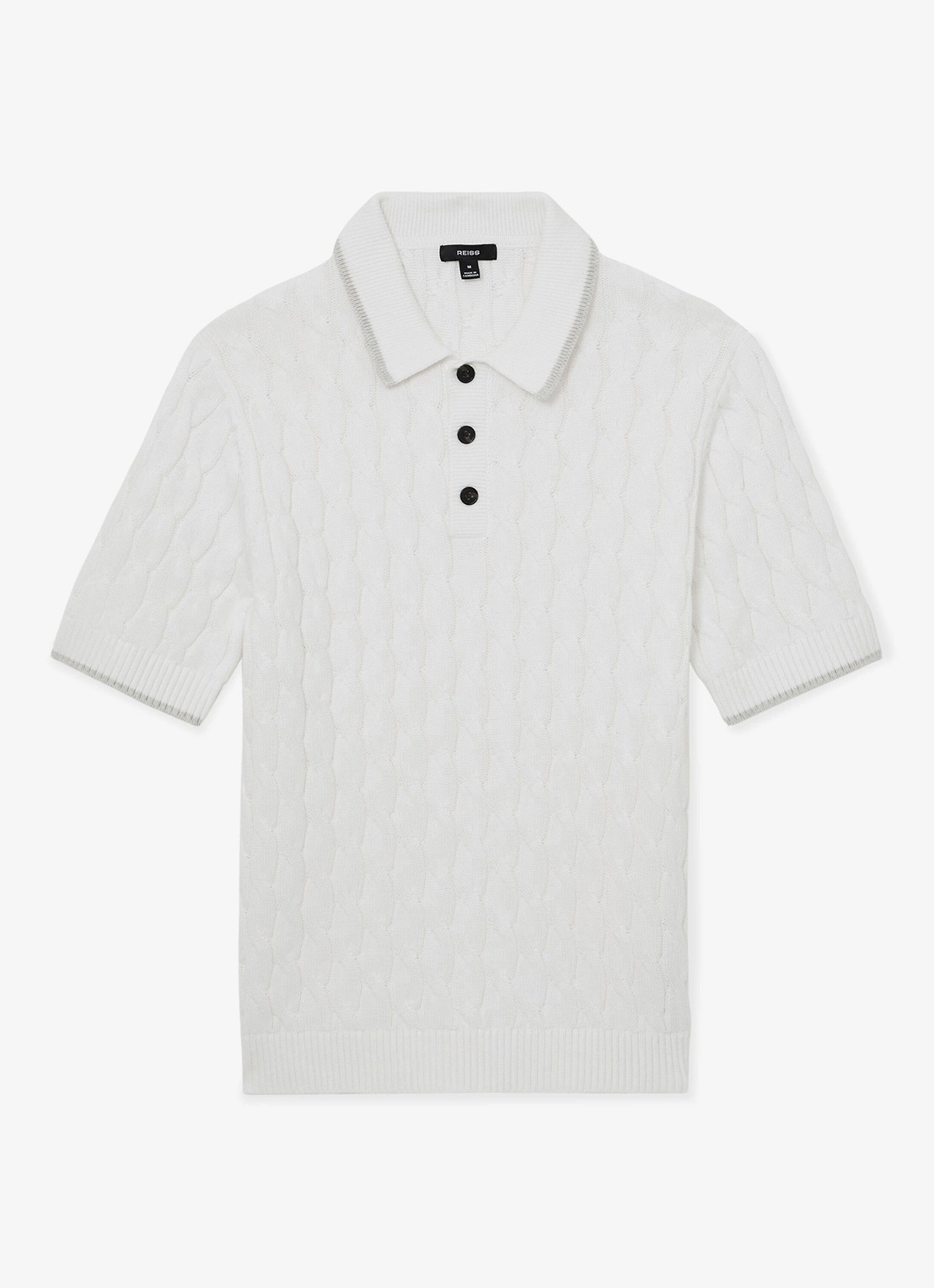 Reiss DENBY Cotton Cable-Knit Polo Shirt - voorkant wit
