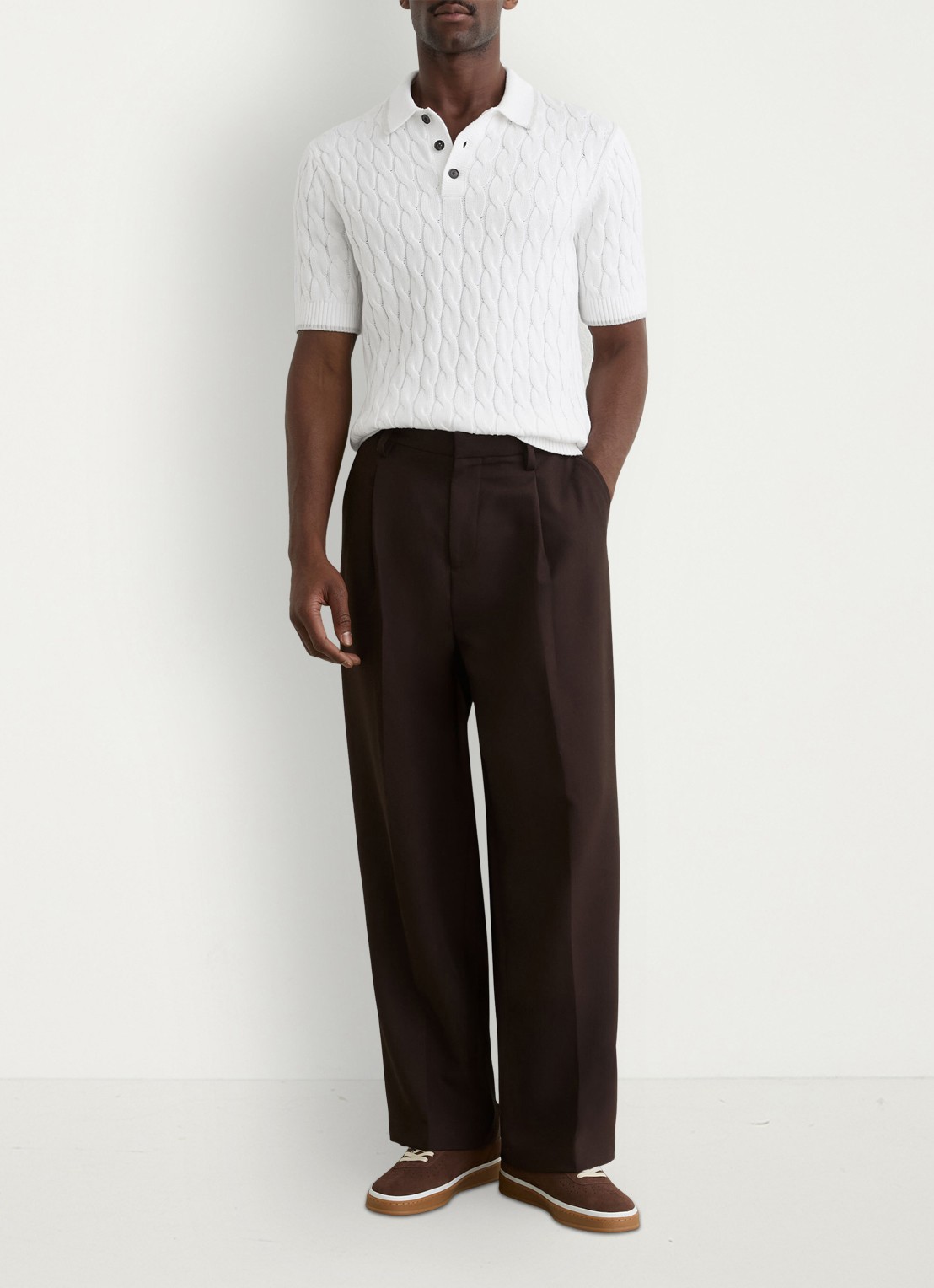 Reiss DENBY Cotton Cable-Knit Polo Shirt - voorkant 2 wit