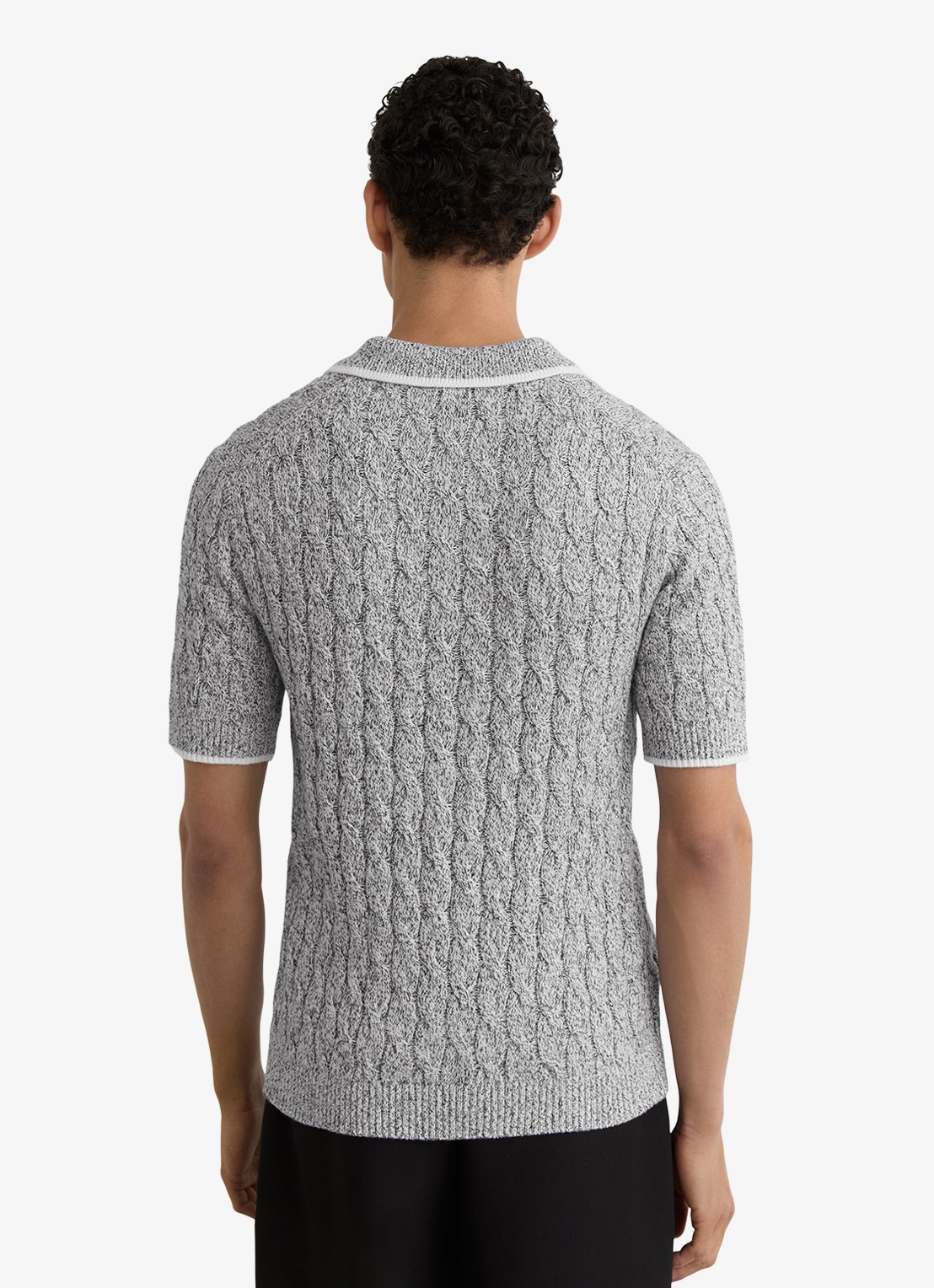 Reiss DENBY Cotton Cable-Knit Polo Shirt - achterkant 6 grijs
