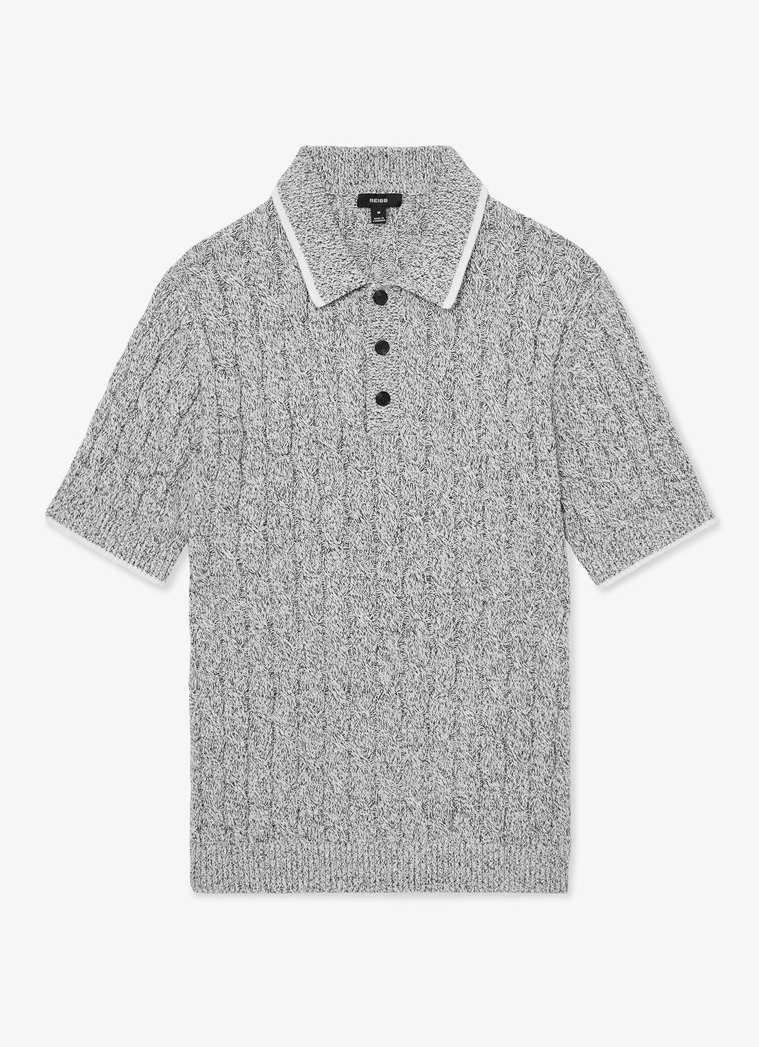 Reiss DENBY Cotton Cable-Knit Polo Shirt - voorkant grijs