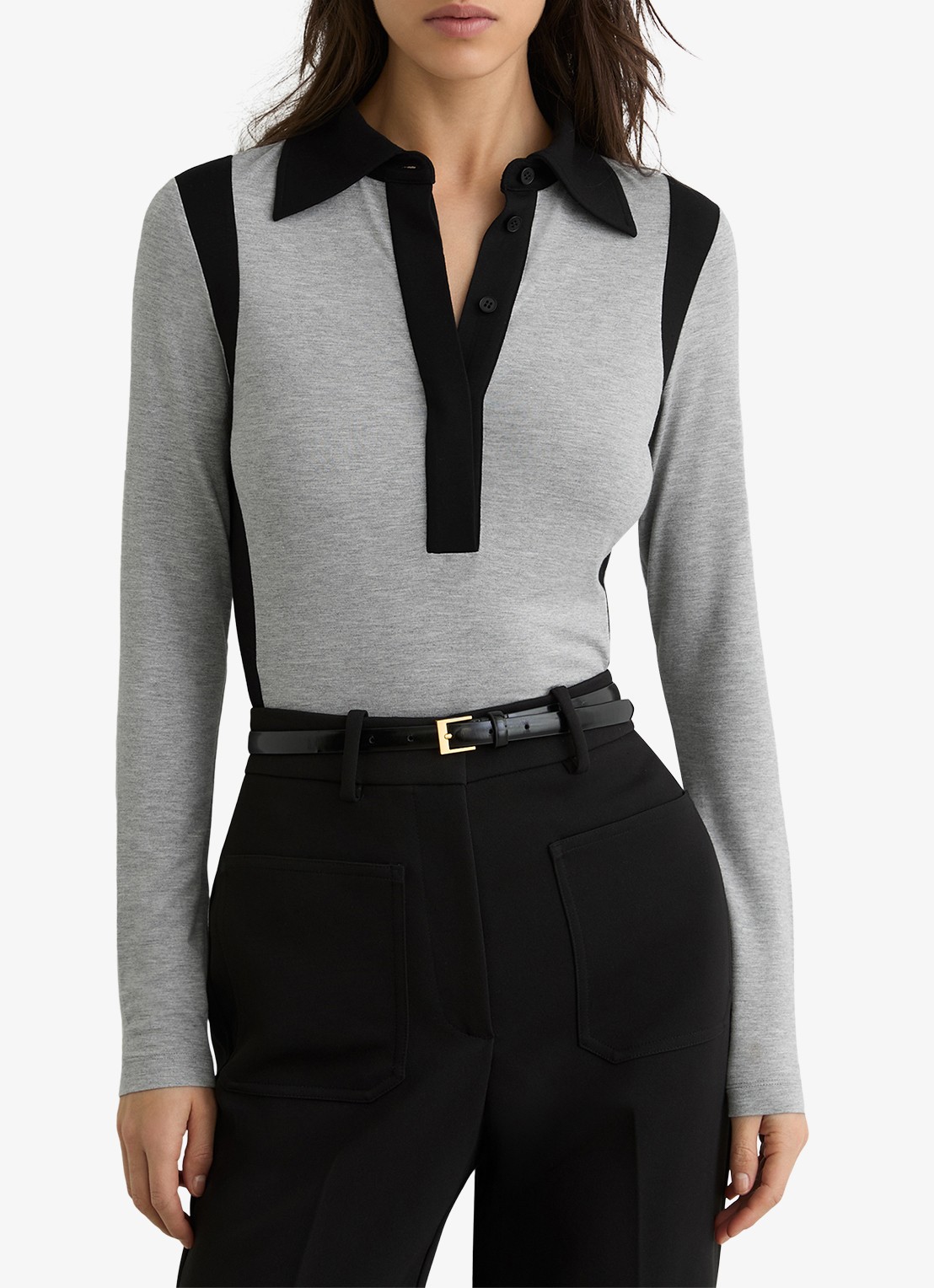 Reiss Denise fijngebreide trui  met polokraag - detail grijs