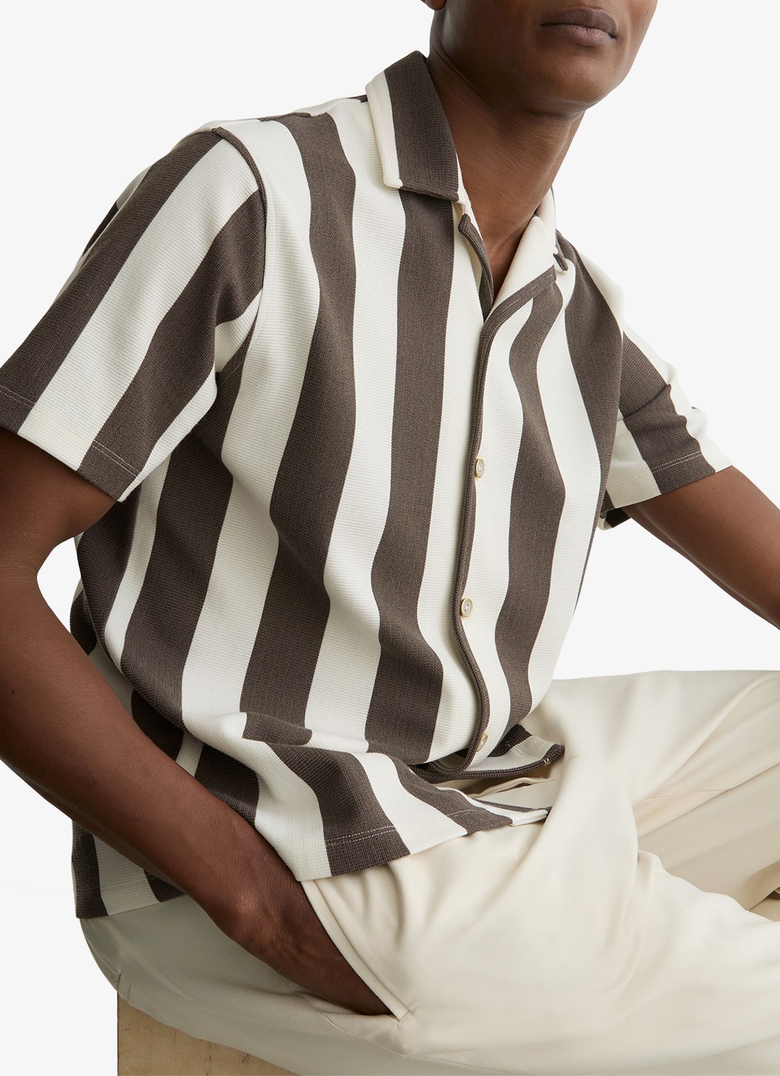 Reiss Dexter overhemd met streepprint  - detail 2 bruin