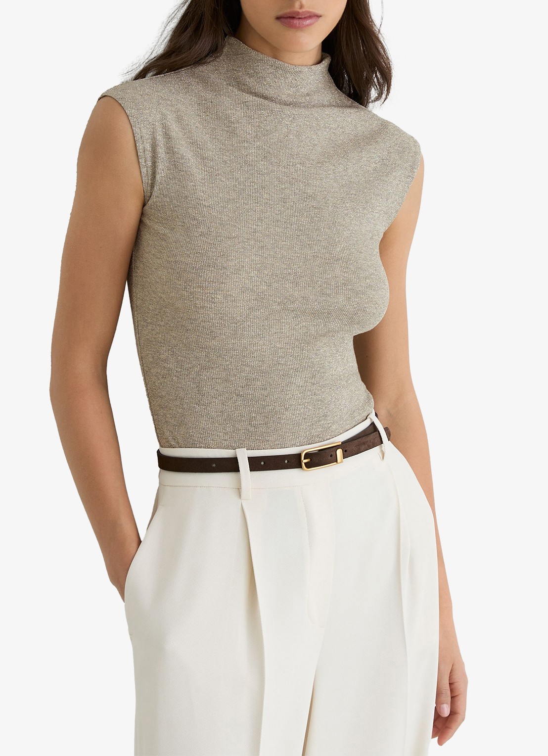 Reiss Dita ribgebreide top met lurex - detail 2 goud