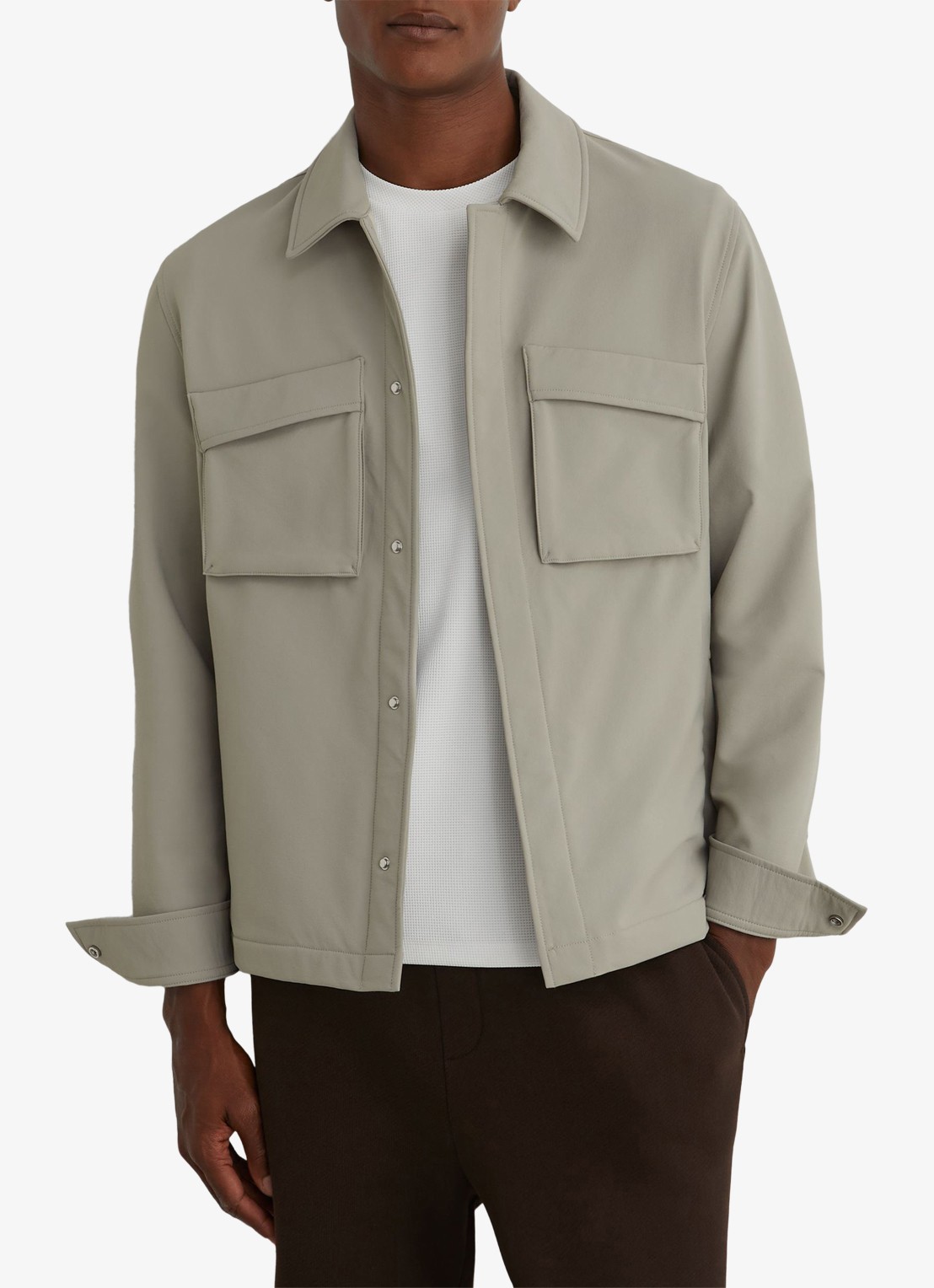 Reiss Divide regular fit overshirt met borstzak - detail stone / beige