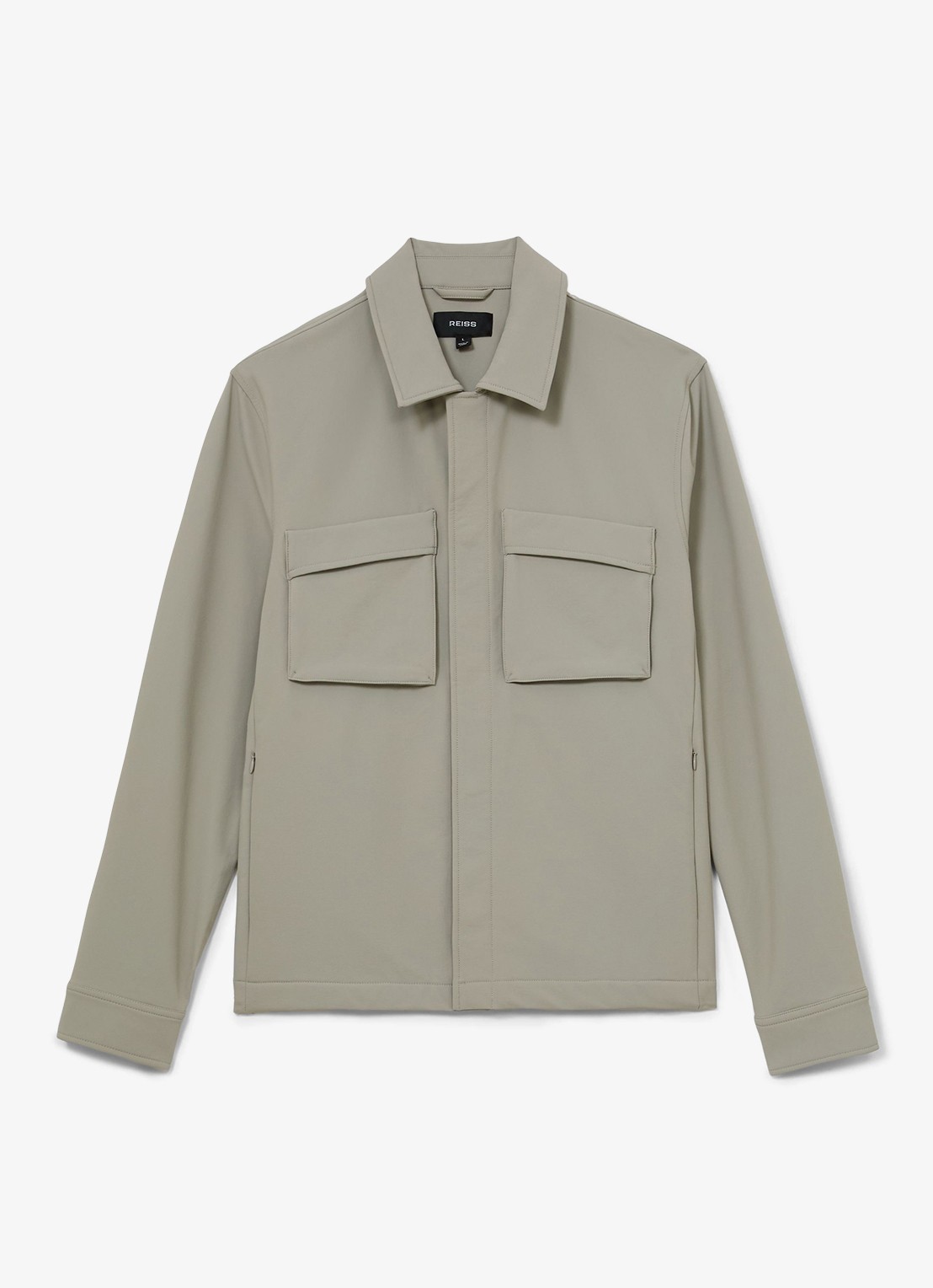 Reiss Divide regular fit overshirt met borstzak - voorkant 5 stone / beige