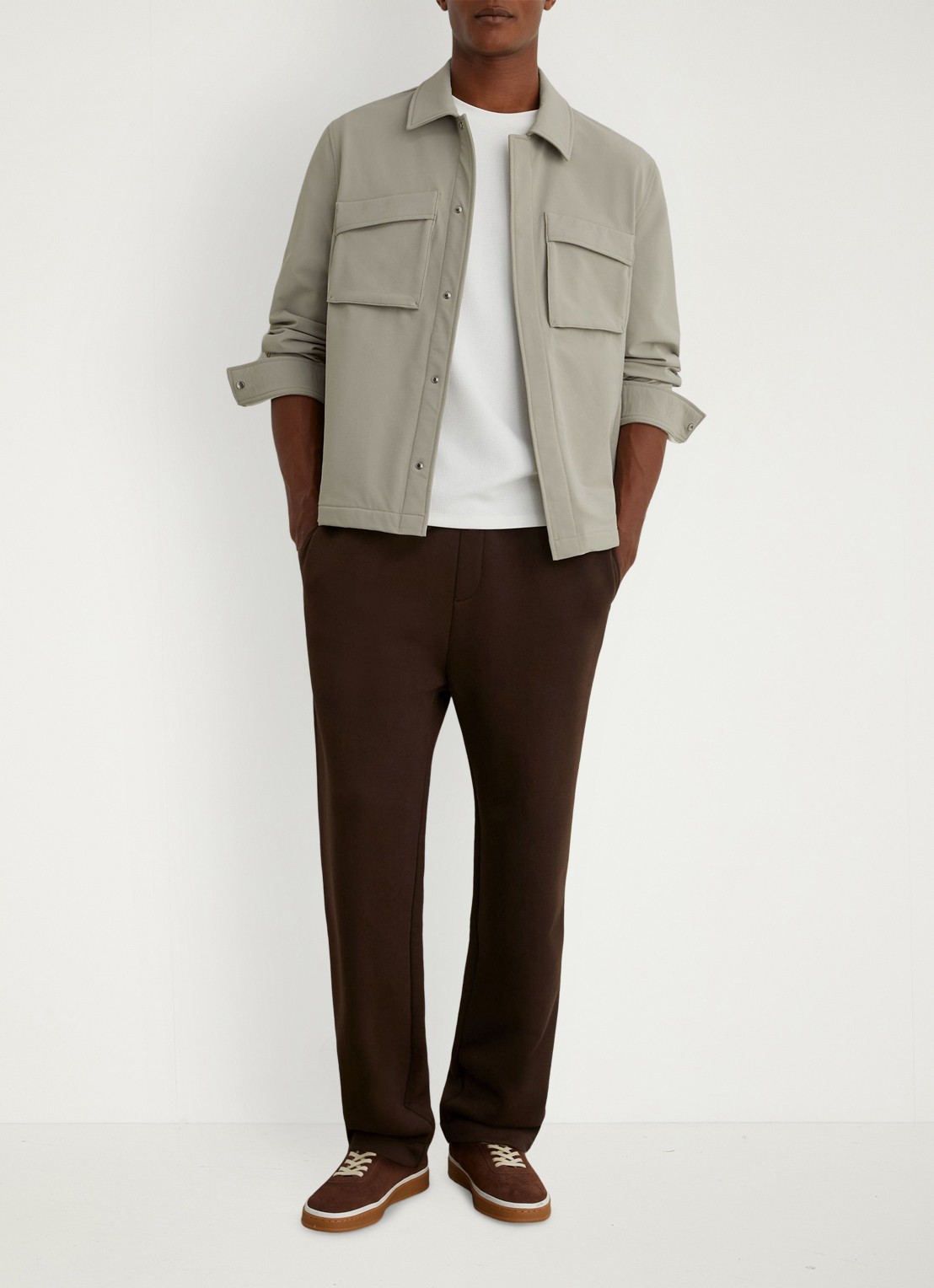 Reiss Divide regular fit overshirt met borstzak - voorkant 6 stone / beige