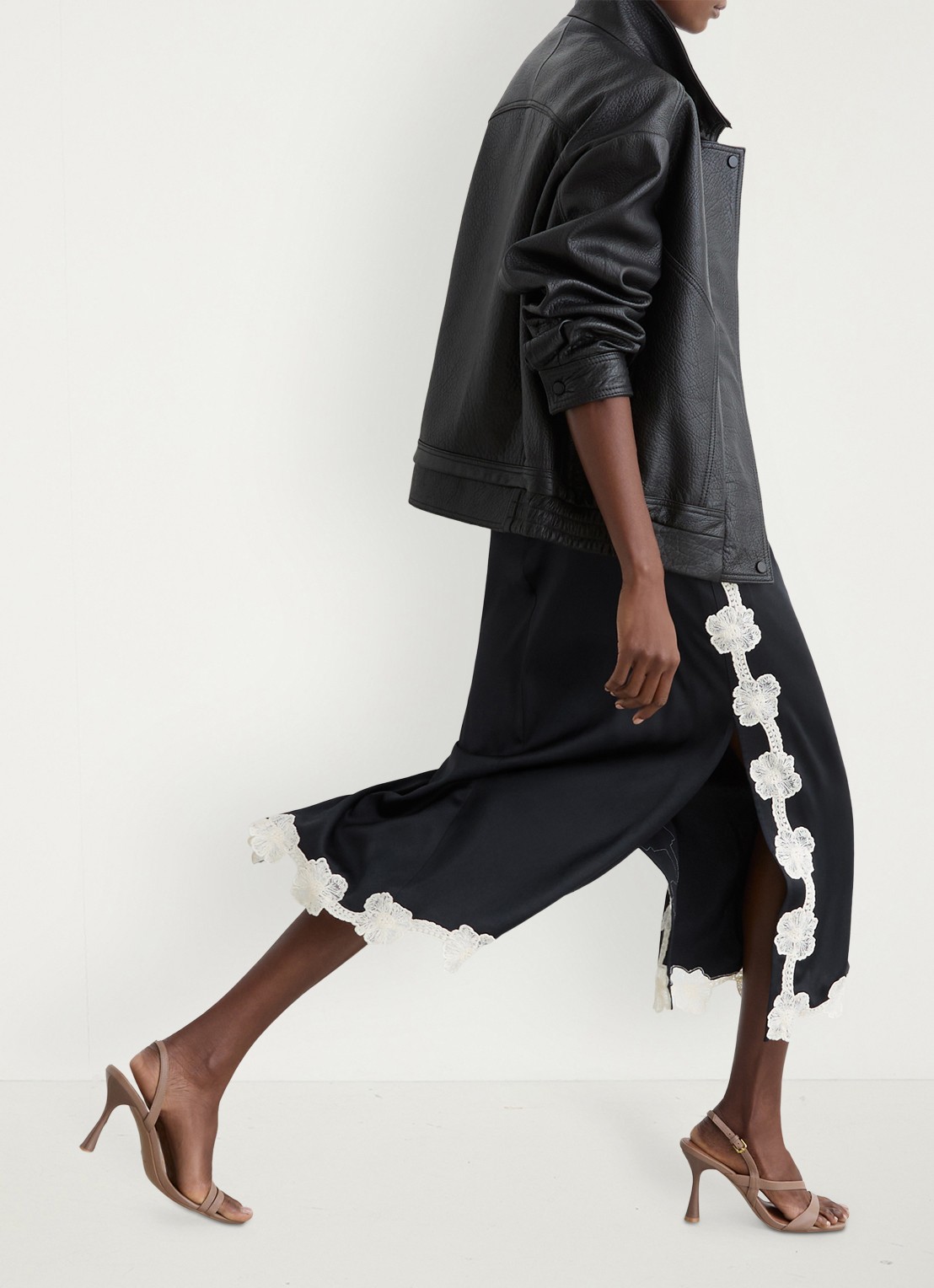 Reiss Doa midi rok van satijn met details van kant - detail 5 donkerblauw