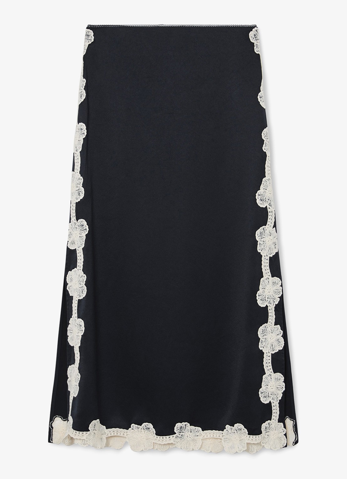 Reiss Doa midi rok van satijn met details van kant - voorkant 2 donkerblauw