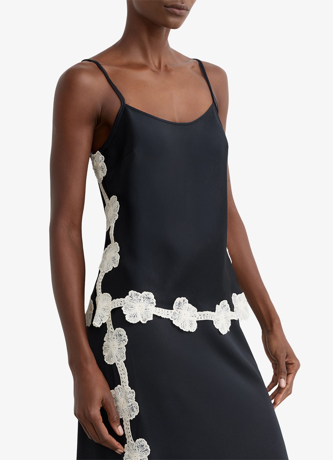 Reiss Doa top van satijn met bloemborduring - detail 4 donkerblauw