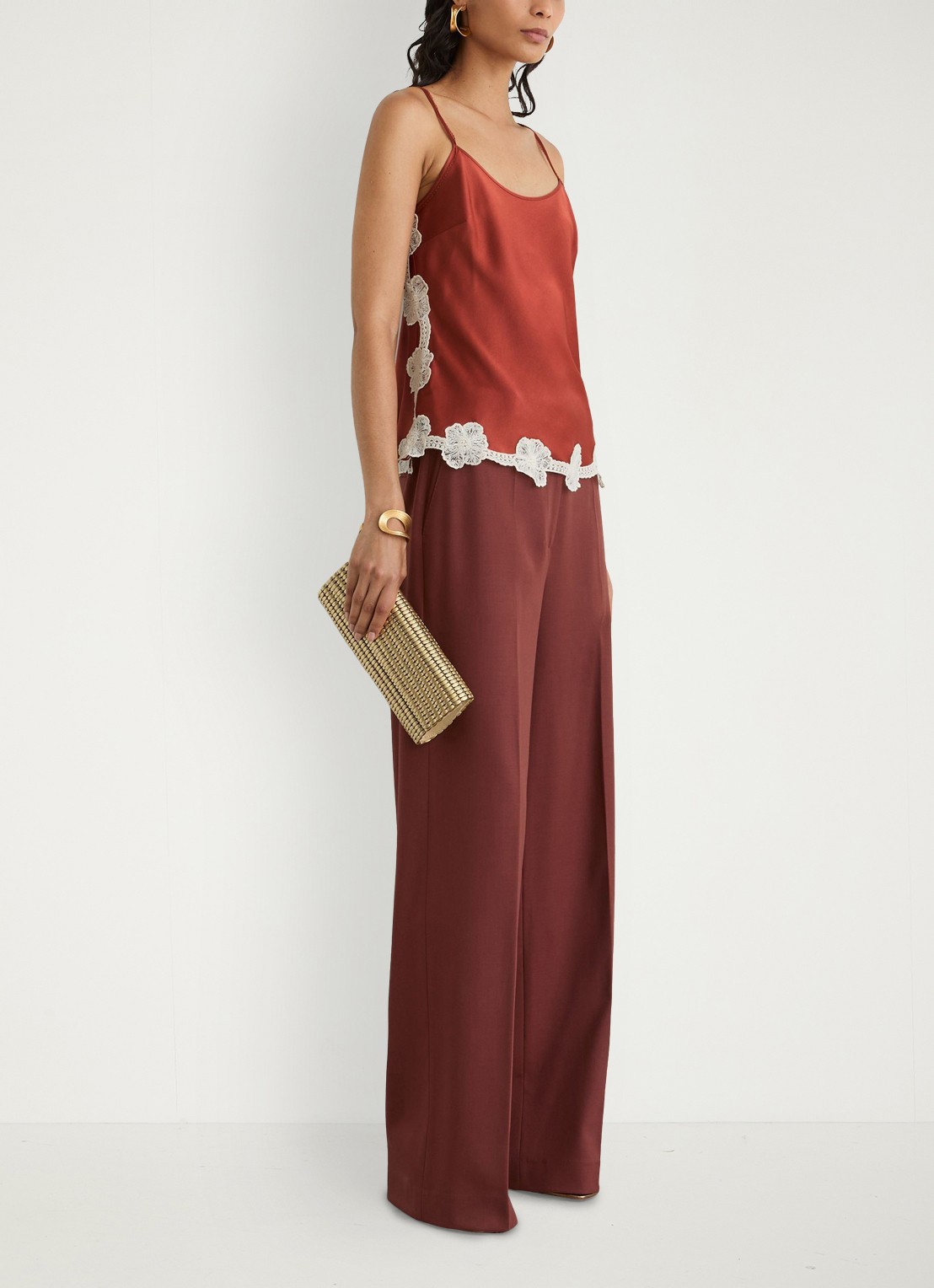 Reiss Doa top van satijn met bloemborduring - detail 7 oranjerood